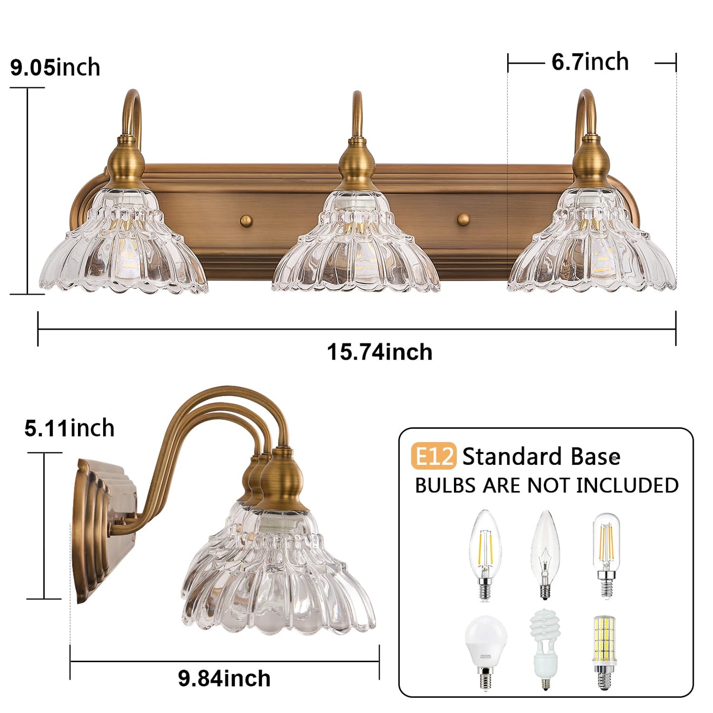 Tlolgt Vintage 3-Light Bathroom Vanity Lighting Fixtures Modern Wall Sconces Brass Glass Retro Vanity Light For Bedroom  Bathroom  Doorway  Farmhouse  Hallway
