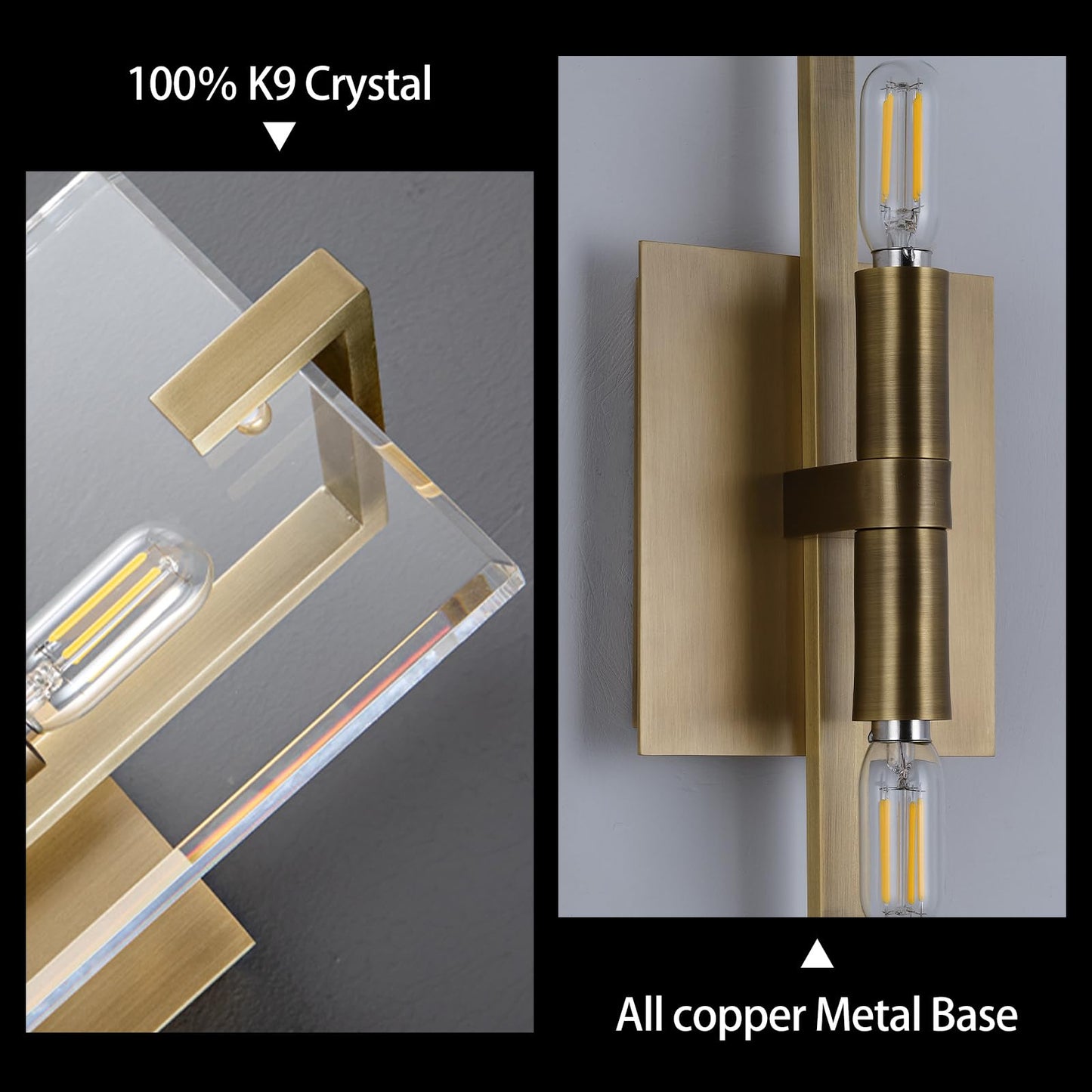 Crystal Vanity Wall Sconces Lights For Bathroom 13.5In Gold Sconces Wall Lighting Modern Brass Vanity Lights Fixture stylish Indoor Wall Sconce For Bedroom Hallway Staircase Living Room Dining Room