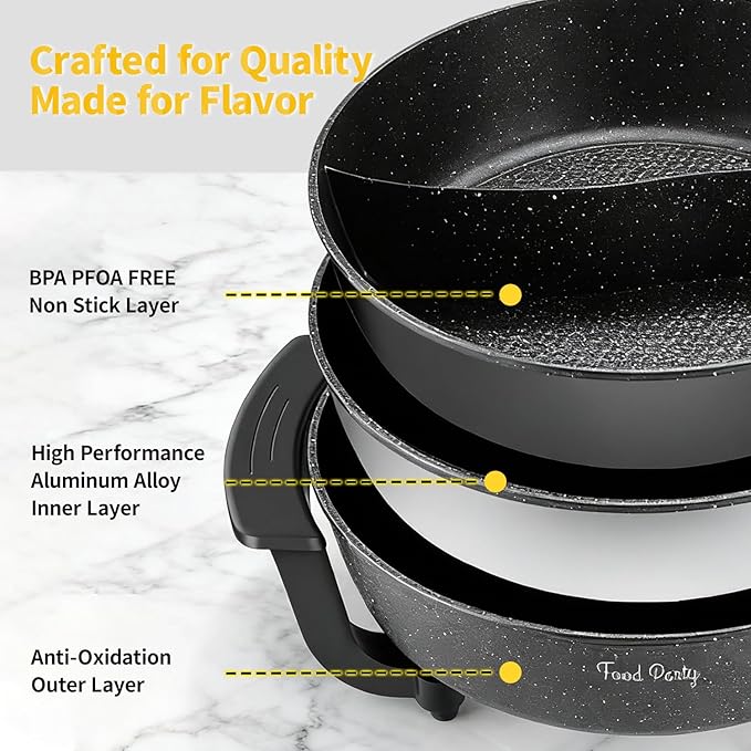 Food Party Electric Hot Pot with Divider Hotpot Pot Electric Hopot Cooker Shabu Shabu Pot 110V 1200W Non-Stick 6-Quart BPA FREE Fondue Chinese Hot Pot