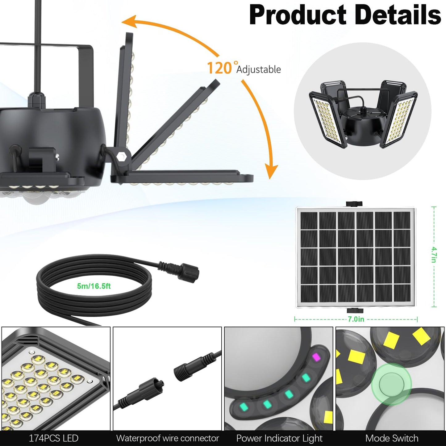 Latband Solar Shed Light 1200LM Motion Sensor 4-in-1 Pendant Light 2 Pack Black - Model A04, IP65 Waterproof, Remote Control, 5 Modes