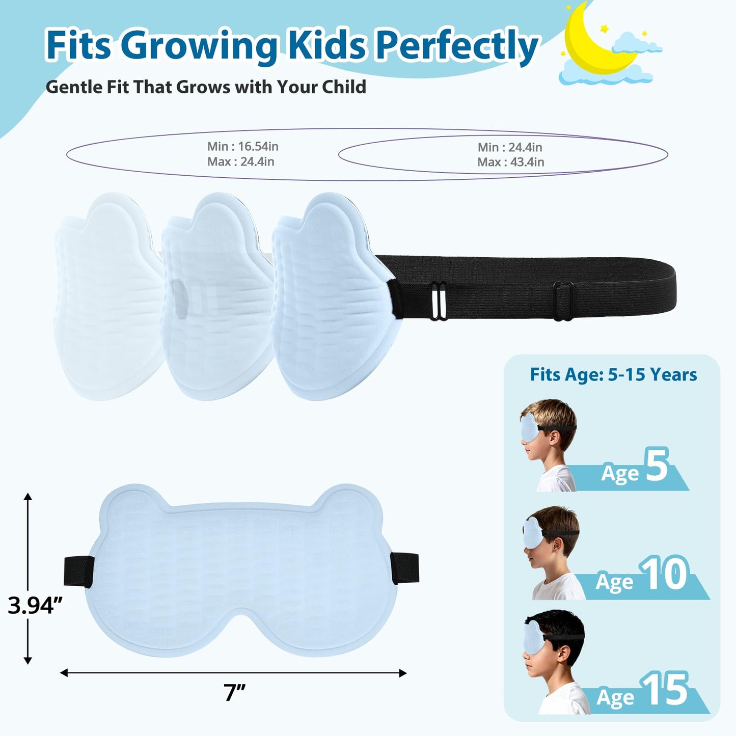 Kids Sleep Mask, 3D Sleeping Eye Mask for Kids with Adjustable Elastic Strap, Bear Shape Eye Cover with Memory Foam, Soft & Light-Blocking, Gift for Boys Girls Teens Age 5–15 (Blue)