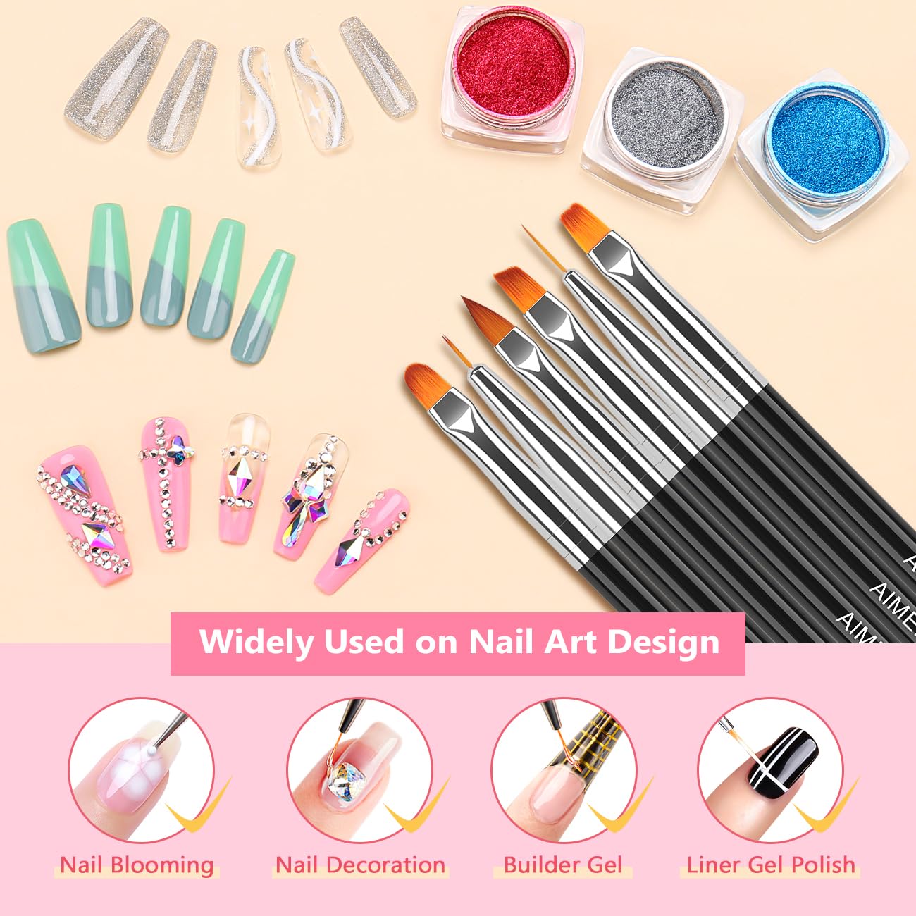 AIMEILI Nail Dotting Tools for Gel Nail Polish Nail Art, 6PCS Double-ended Liner Brushes Design Pen French Nail Brush DIY Manicu