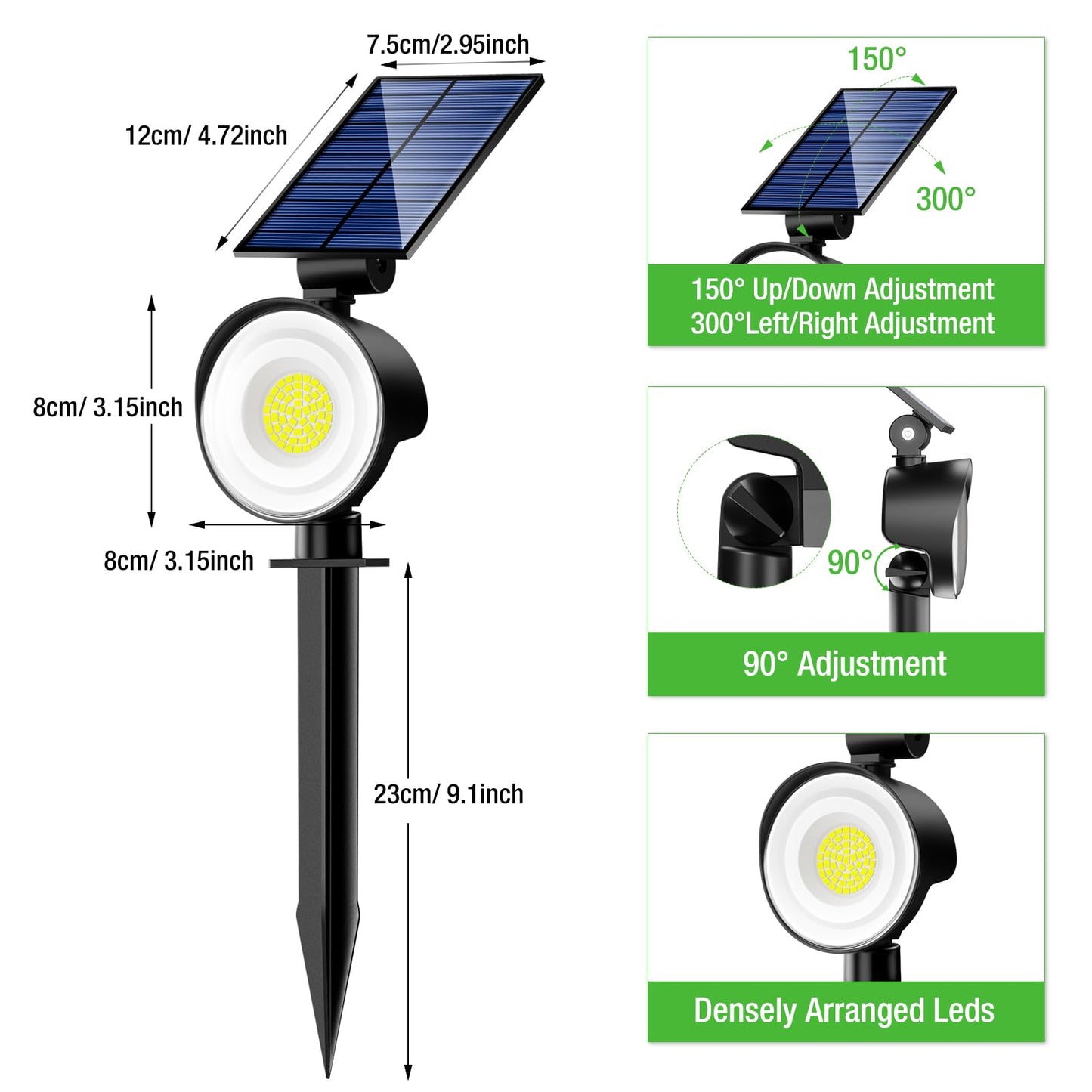 Nipify 1 Pack Solar Spot Lights Outdoor Waterproof With 3 Modes  Solar Spotlight Light For Outside Yard Landscape Lighting Pathway Lights Wall Warm White