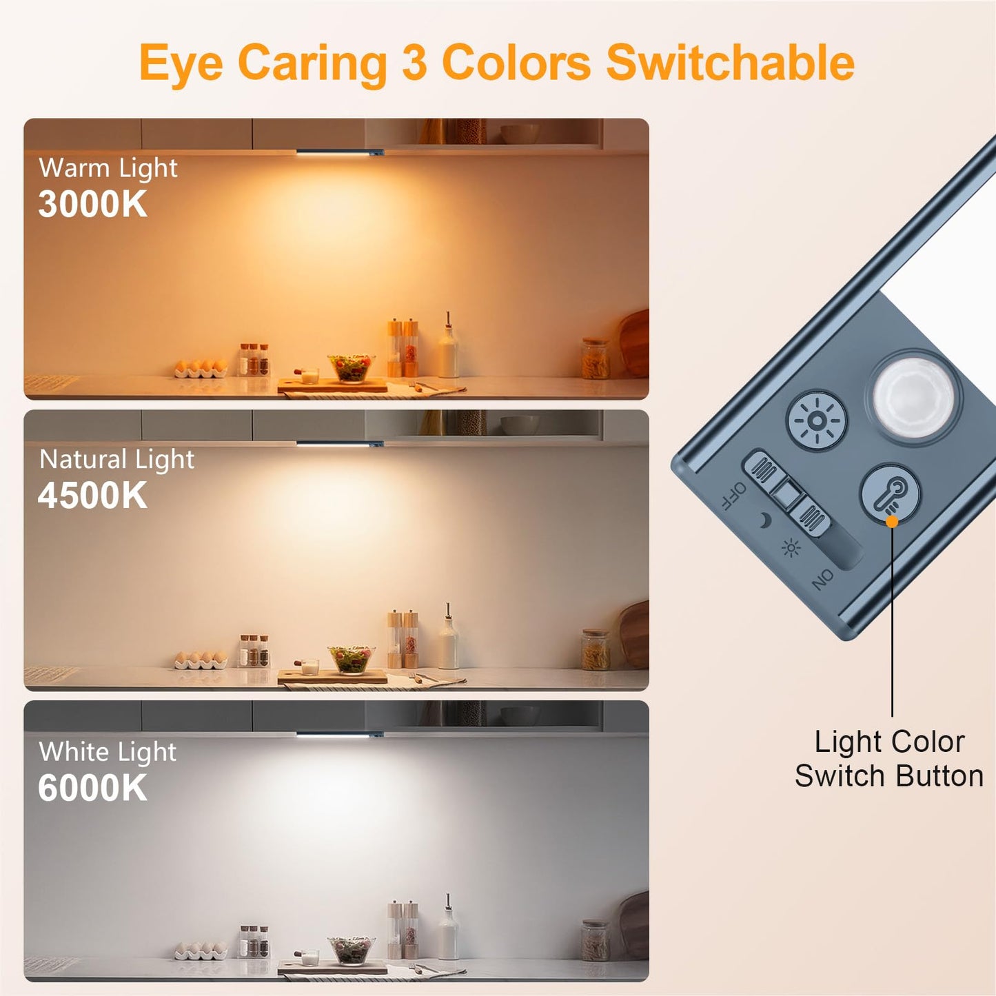 Gritin Under Cabinet Lighting - 10.2 inch, Rechargeable, 84 LED, Motion Sensor, 3-Color, Sea Blue - Model G1358, 2 Pack