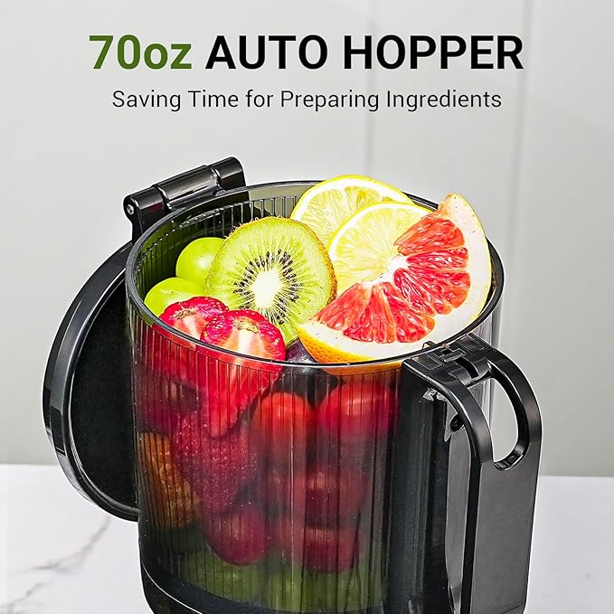 Cold Press Juicer – 5.8" Wide Mouth Hopper for Whole Recipe Loading, Self Feeding for Hands-Free Operation, Zero Waste Masticating Juicer For More Juice, Less Pulp – Triple Strainers