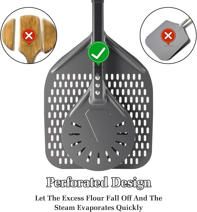 Pizza Peel 12 Inch+8 Inch, Aluminum Metal Pizza Turning Peel, Professional Pizza Spatula Paddle for Homemade Pizza