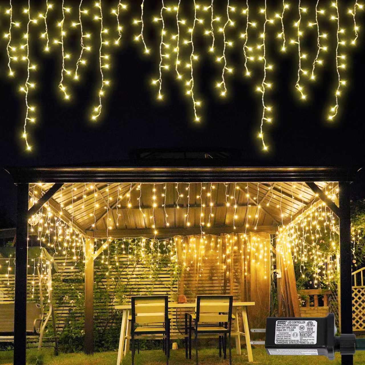 YEGUO Icicle Lights, 800 LED Warm White, 66ft, 160 Drops, Connectable, 8 Modes, Memory Timer, Outdoor Christmas Decorations