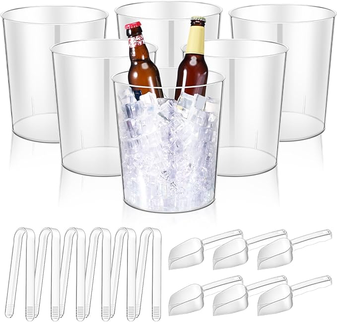 Norme 18 Pcs Plastic Ice Bucket for Parties 5L Clear Wine Bottle Chiller with Handles Round Beverage Tub with Plastic Ice ...