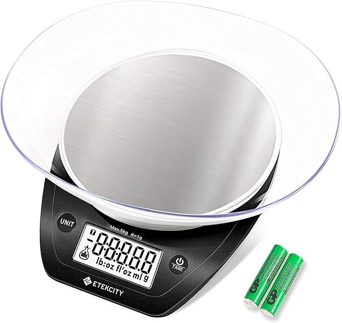 Etekcity 0.1g Food Scale, Bowl, Digital Grams and Ounces for Weight Loss, Dieting, Baking, Cooking, and Meal Prep, 11lb/5k...