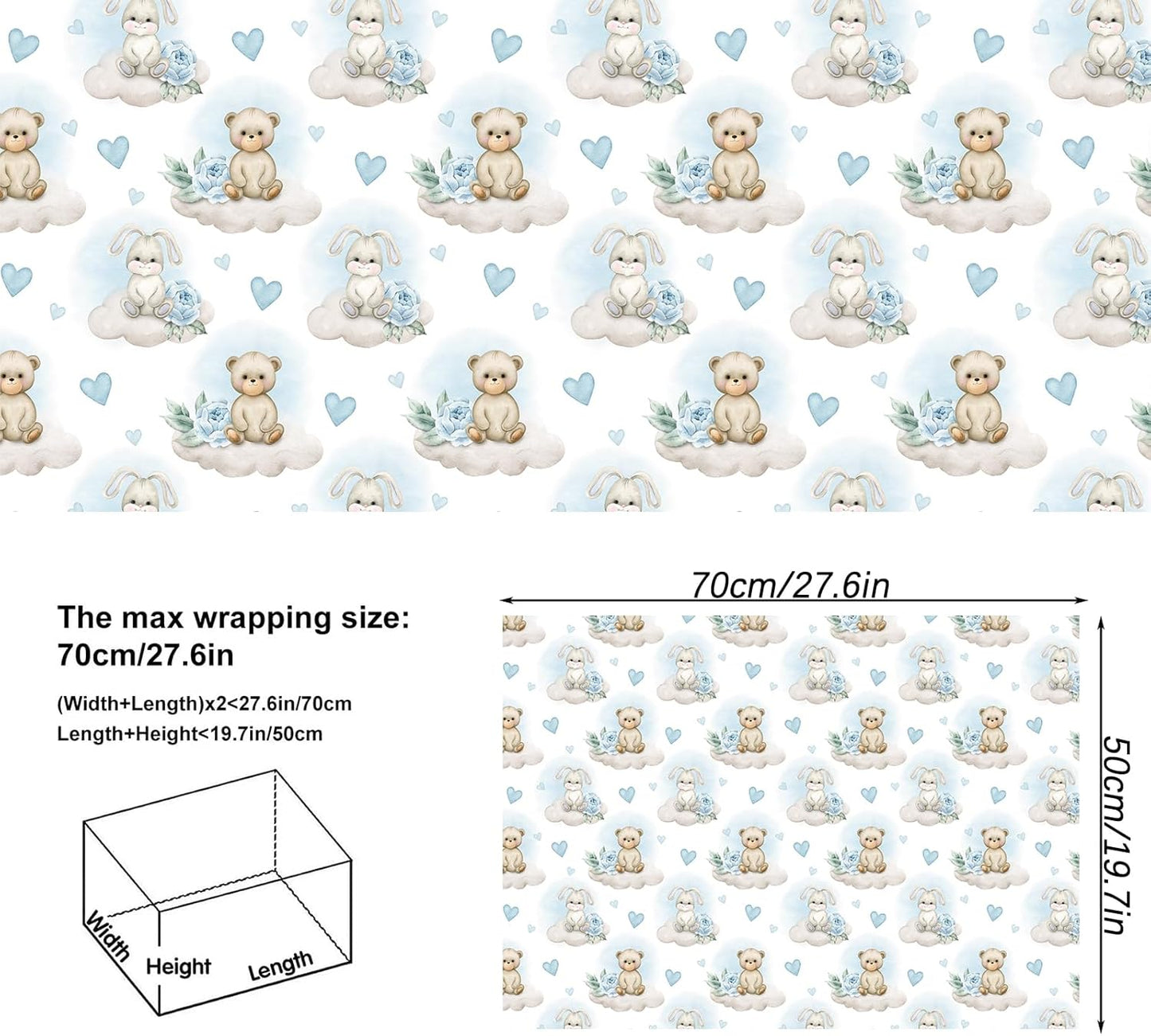 Vnaaem Baby Boy Wrapping Paper 12 Pc Baby Shower Wrapping Paper with Grey Balloon Bear Moon Patterns for Kids Birthday Party New Baby,19.6 X27.8Inch