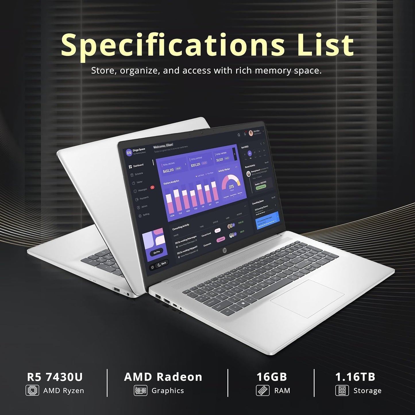 Hp 17.3 Fhd Business Laptop - With Office Lifetime License, Amd 6-Core Ryzen 5 7430U(Beat I7-1255U), 64Gb Ram, 2Tb Ssd, Usb-C Fa