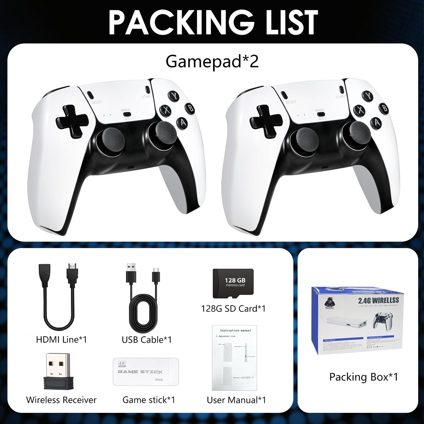 TEFELE 2025New Wireless Retro Game Console 23 Simulators and Over 20,000 Games 2.4G with Dual 2.4G Wireless Controllers(128G) Plug and Play 4K HD HDMI TV Game Stick