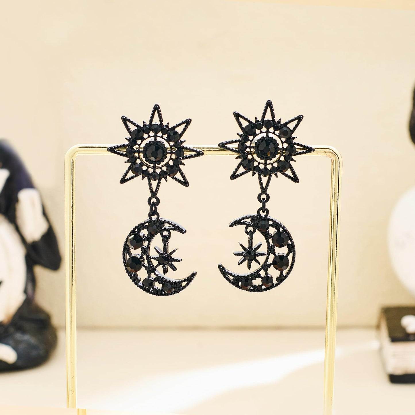 WOWORAMA Gothic Black Moon Earrings for Women Halloween Crescent Moon Star Earrings Vintage Dark Punk Goth Witch Drop Earring Gr