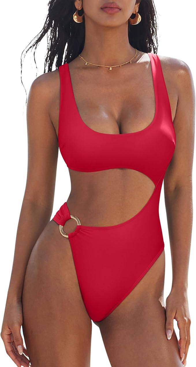SUUKSESS Women Sexy One Piece Tummy Control Swimsuit Cutout Backless Bathing Suit