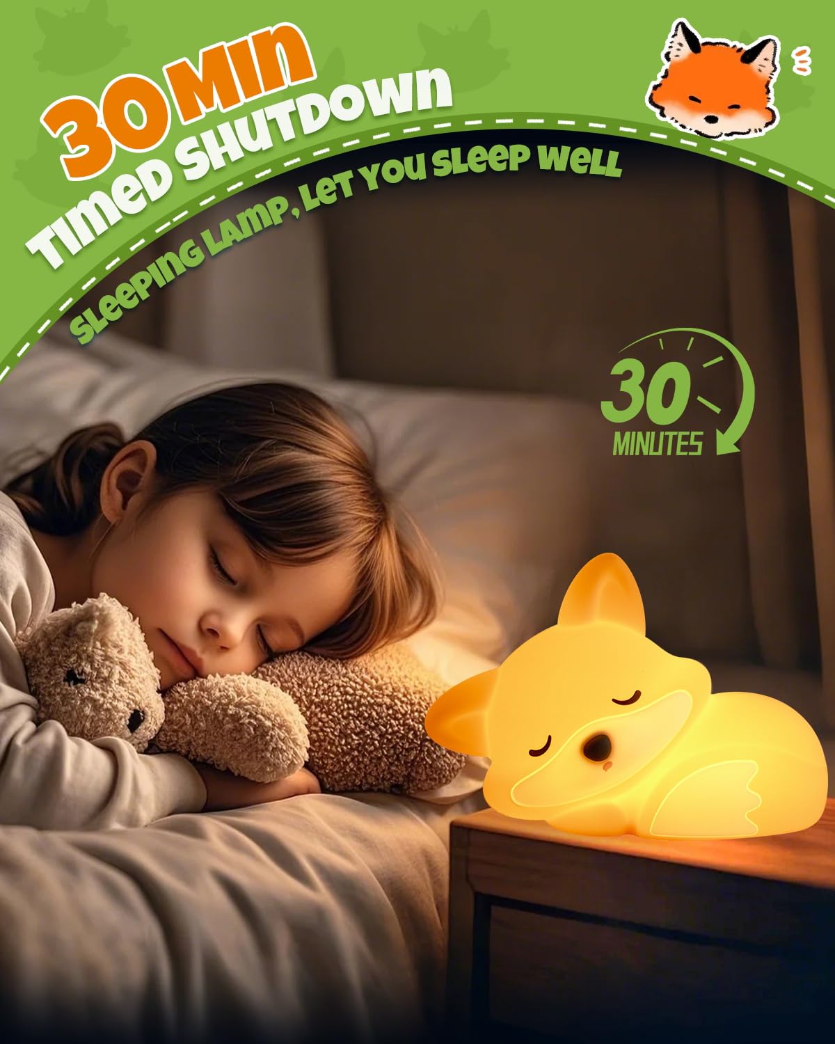 Cute Fox Night Light  Animal Lamp  Food Grade Silicone  Rechargeable  2 Level Dimmable  Squishy Nursery Nightlight For Desk Decor  Funny Gifts Stuff For Boys Girls Baby  White Elephant Gifts