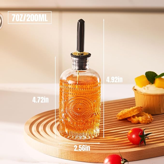 1pcs Glass Coffee Syrup Dispenser Bottles 7 OZ, Simple Syrup Bottles with Metal Pour Spout, Syrup Dispenser for Coffee Bar Accessories for Maple Honey Syrup Oil and Sauces