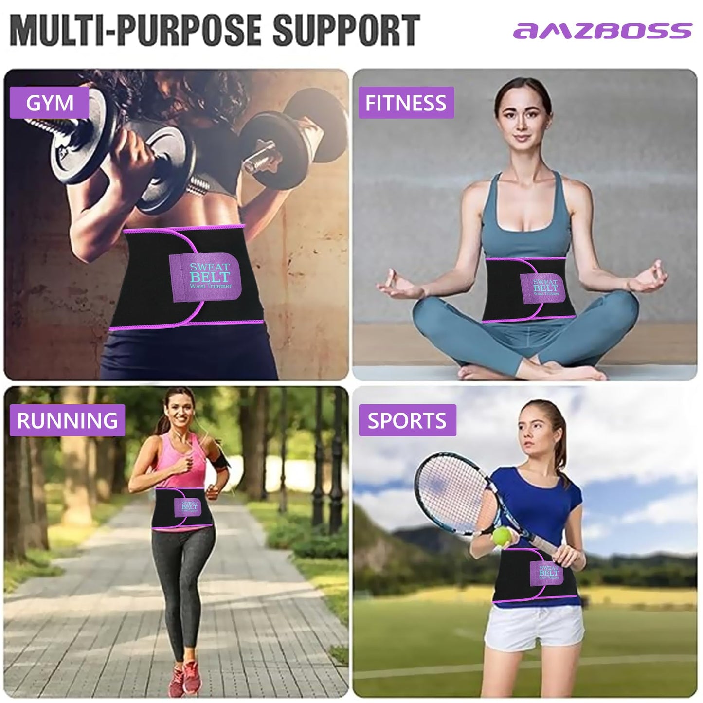 AMZBOSS Waist Trainer for Women Lower Belly Fat, Waist Sweat Band for Women, Belly Band Sweat Belt, Body Shaper, Stomach Wrap (Purple, Large)