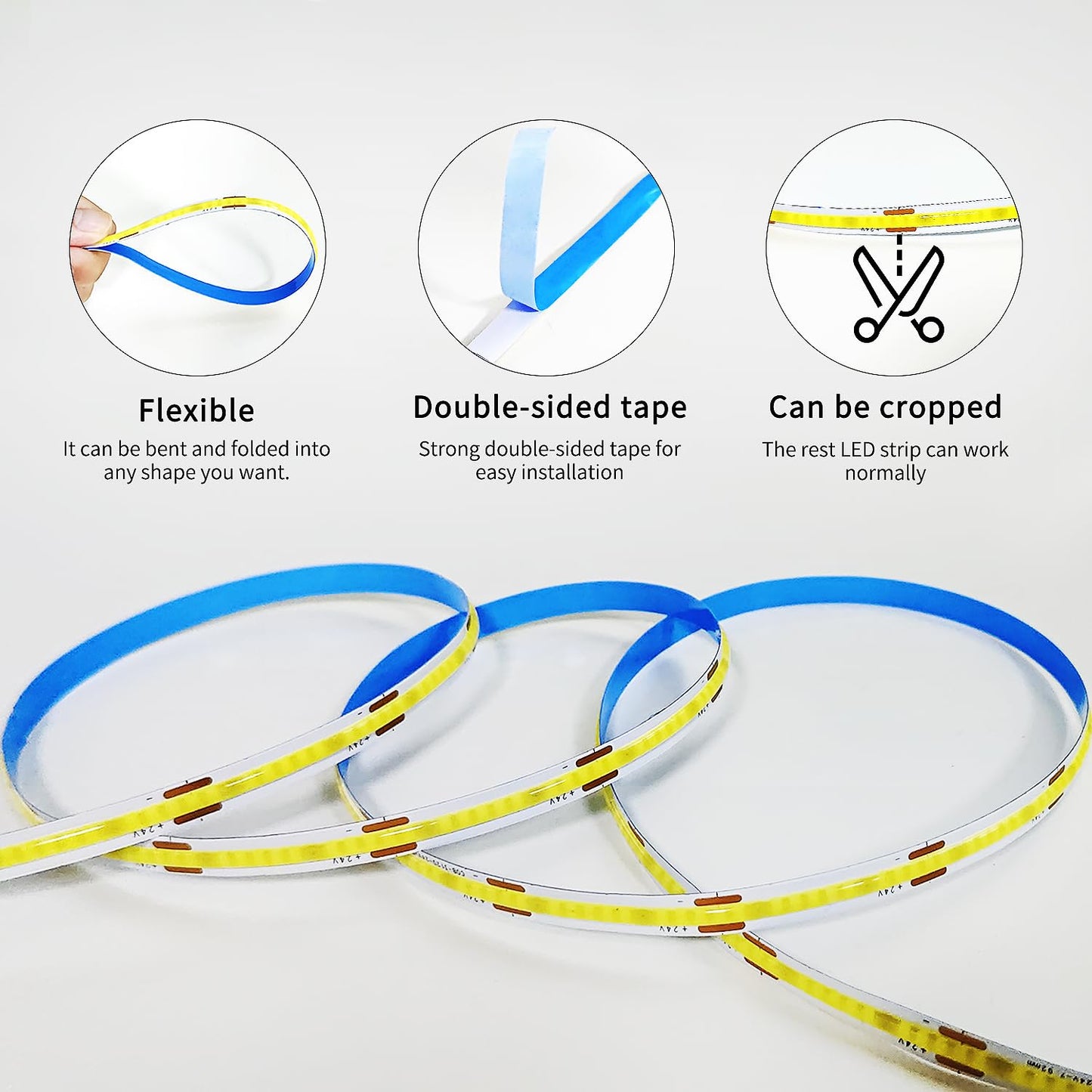 Yeewhale 16.4ft COB LED Light Strip 3000K Warm White Dimmable DC 24V Flexible LED Tape Light for Bedroom, with Remote and app Control LED Strip Lights,for DIY Decoration