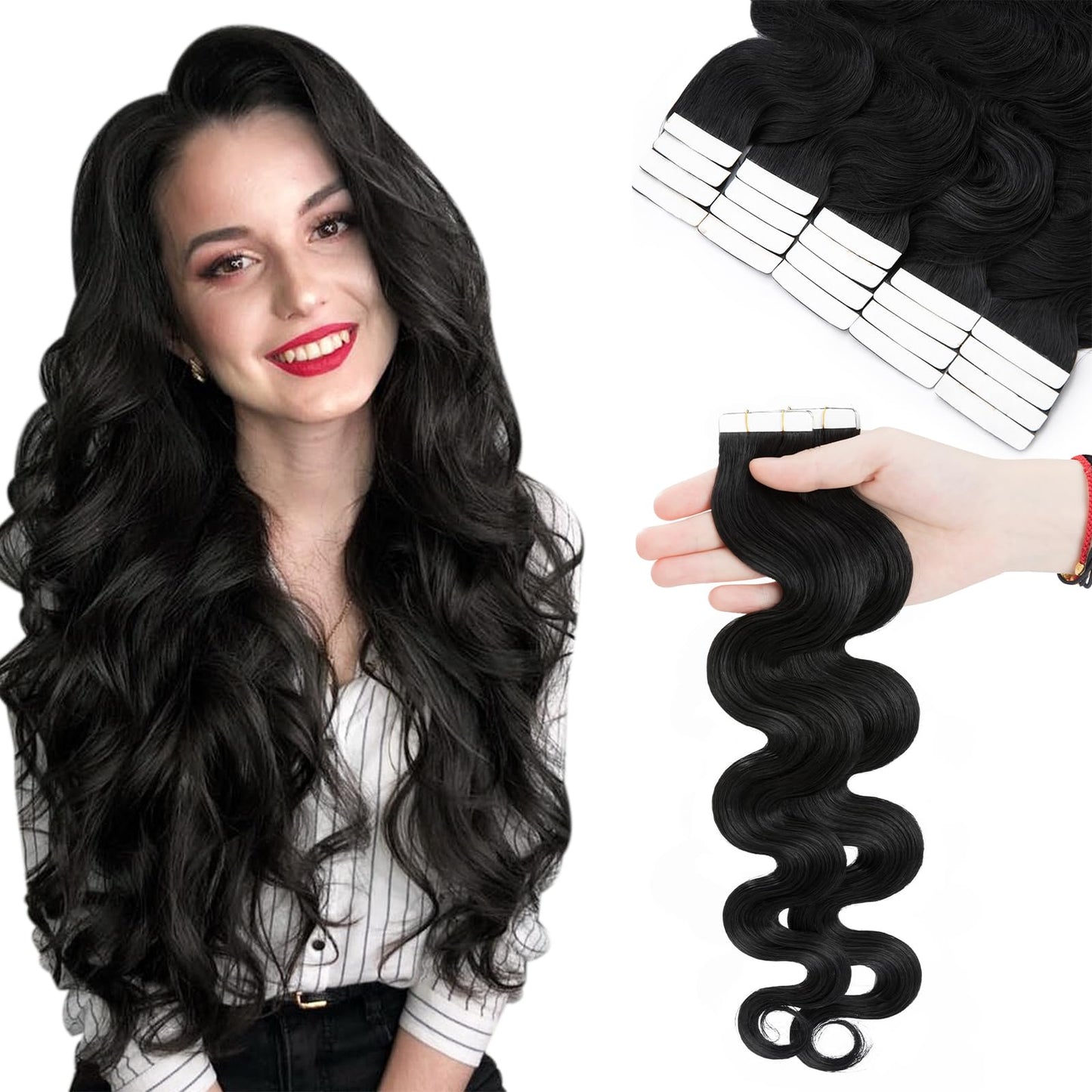 Hairro Tape in Human Hair Extensions Wavy Thin 12 Inch Long Hair 40g 20pcs/pack Seamless Skin Weft Glue in Body Wave Human Hairp