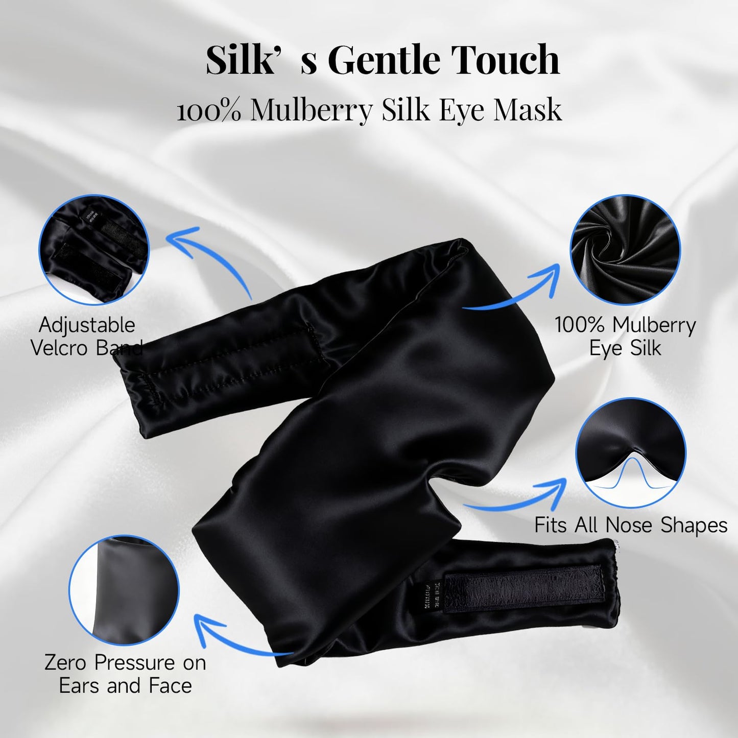 Silk Sleep Mask – 100% Mulberry Silk Eye Mask for Sleeping, Soft Slip Feel, Adjustable Headband, Blackout for Side Sleepers, Men & Women