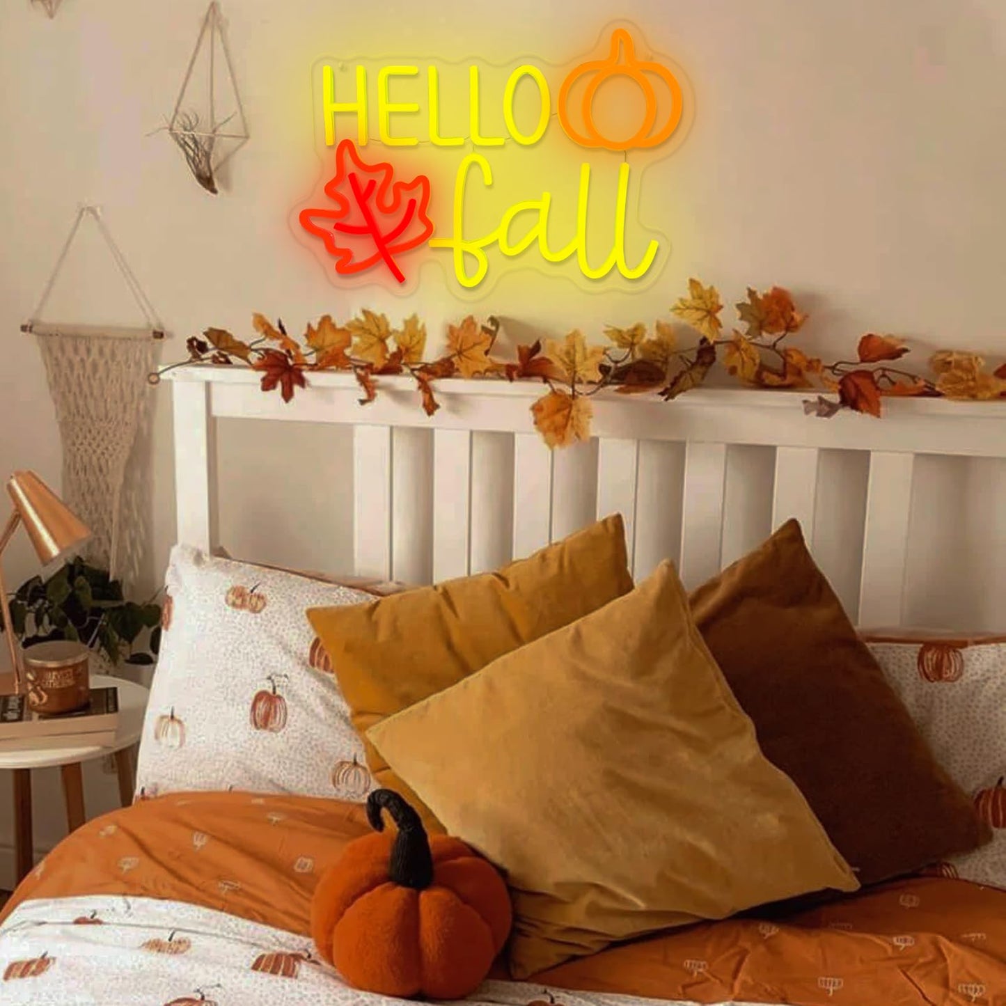 Hello Fall Neon Sign  Dimmable Autumn Neon Lights With Maple Leaf For Wall Decor  Fall Pumpkin Led Light Up Signs For Thanksgiving Autumn Theme Party Backdrop Halloween Wedding Birthday Presents