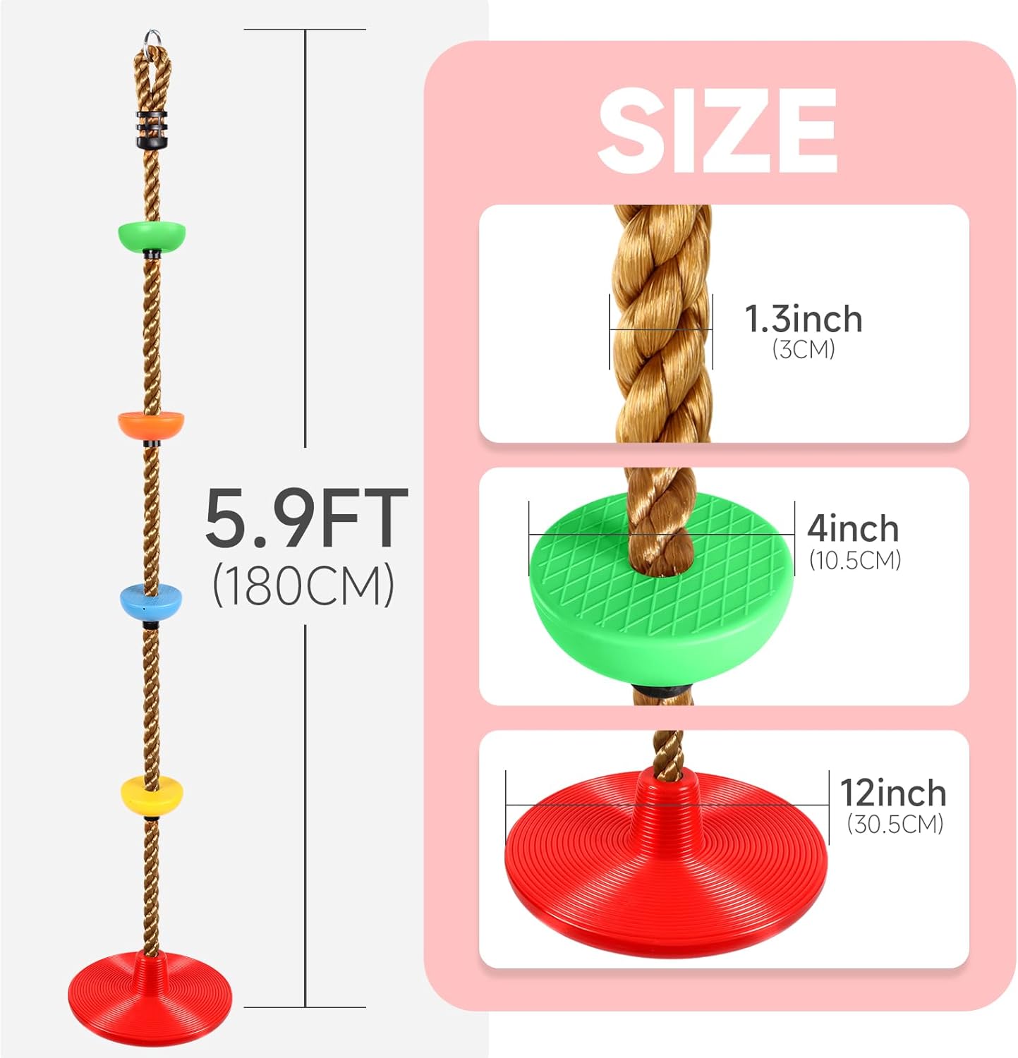 Climbing Rope Tree Swing with Platforms and Disc Swing Seat Set Outdoor Playground Accessories for Kids Including Hanging Strap & Carabiner Rope Swings for Tree Outdoor Swing Set Accessories