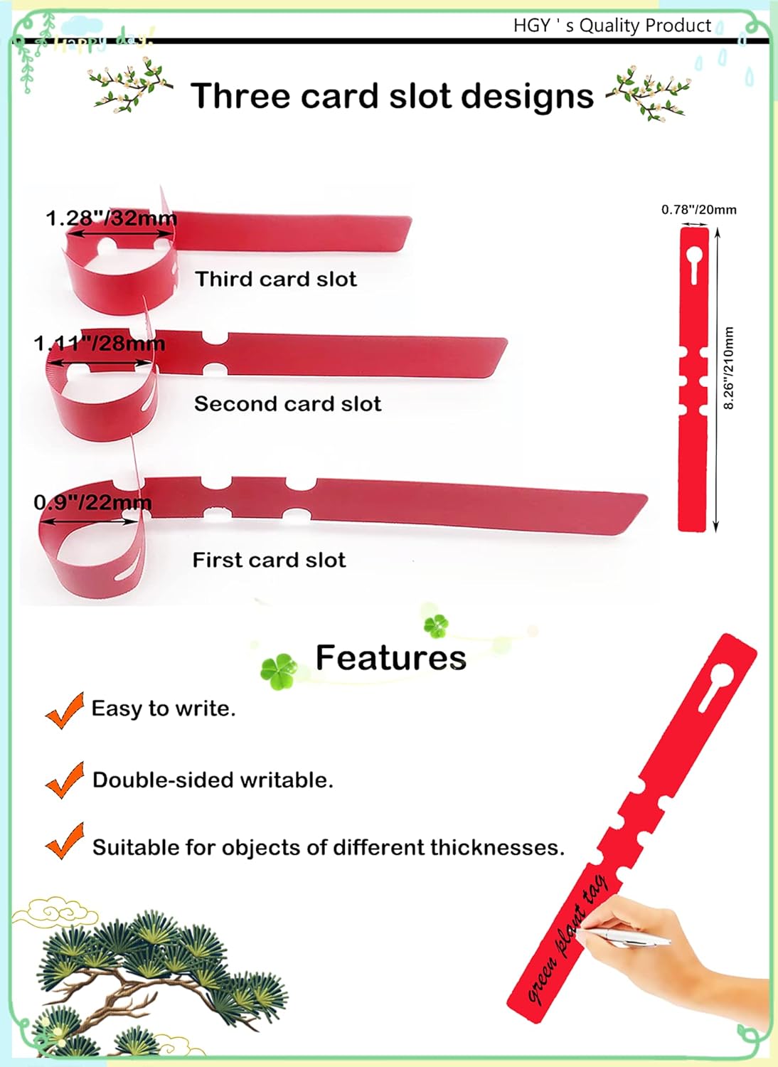 100Pcs Red Plant Tags Wrap Around Tree Tags Markers Ties Removable Adjustable Attach Garden Labels (8.27"x0.8")