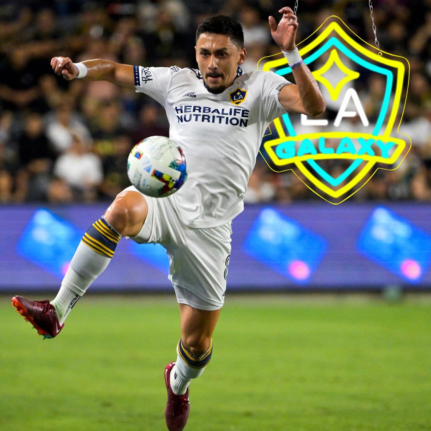 Wonderfullife Galaxy Soccer Neon Sign For Club Garage Or Man Cave Decor Gifts For Men With La Football Team Logo Bright Neon For Party Bar Dorm Office Wall Art And Game Room Deco.