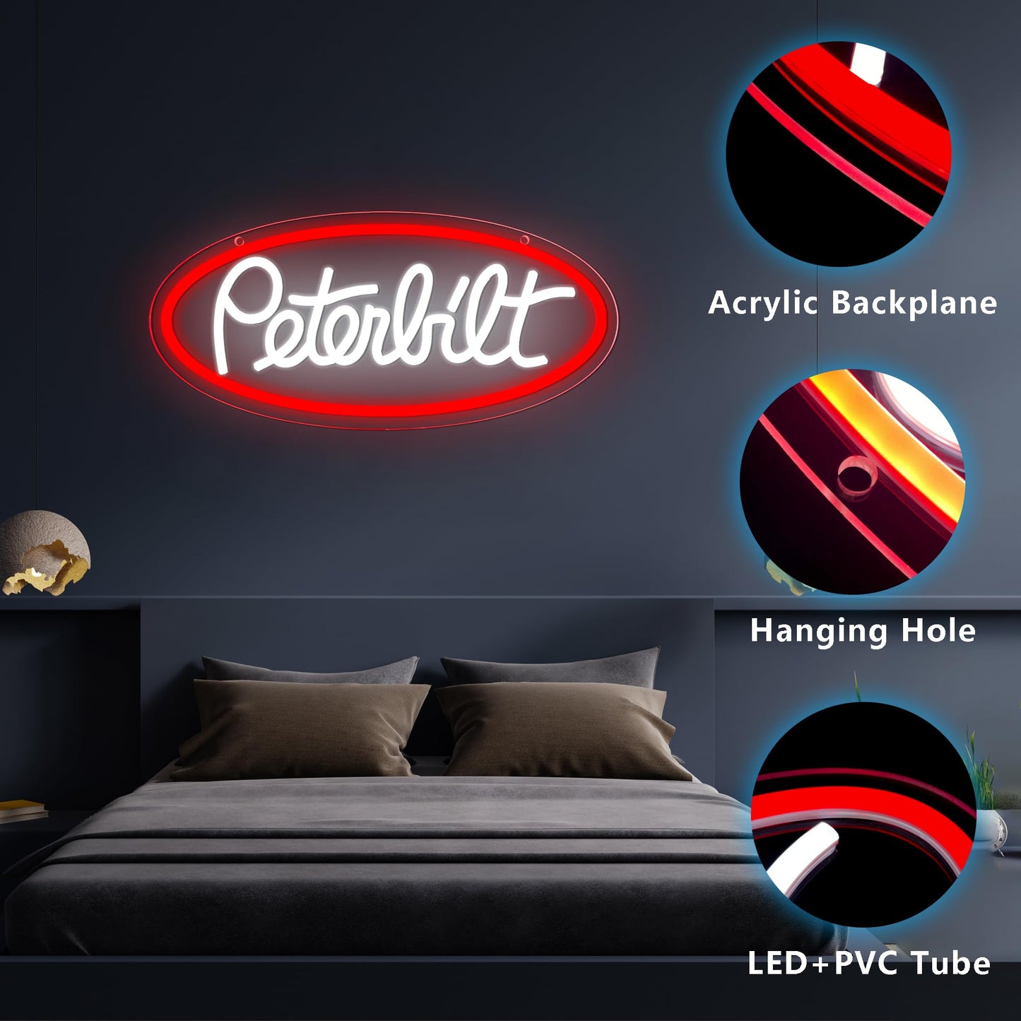 Foxiden Peterbilt Neon Sign for Wall Decor, Dimmable Peterbilt Garage Truck Led Neon Light Sign USB Powered for Farm Bedroom Man Cave Bar Birthday Gifts