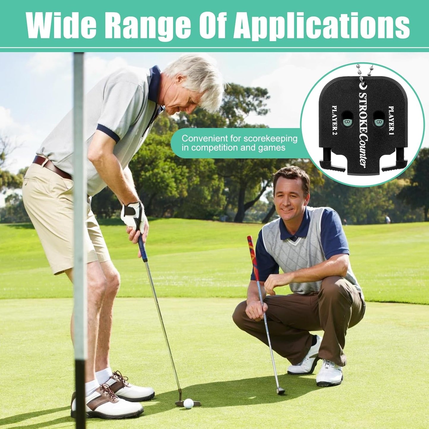 TIESOME 4 Pack Golf Stroke Counter, 2 Player Golf Score Indicator Mini Square Golf Score Counter Black Portable Golf Stroke Keeper Clicker for Different Kinds of Competitions and Games