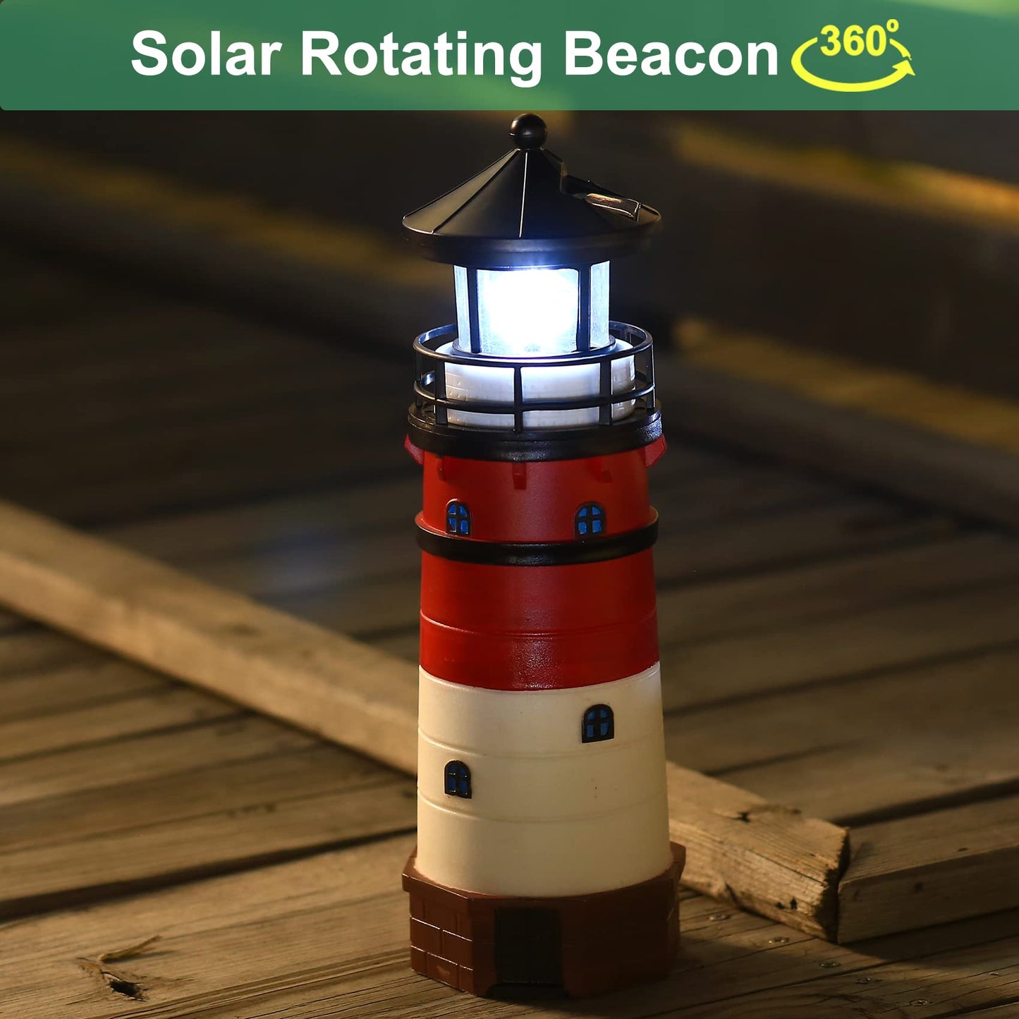 WDLFCGC Solar Lighthouse - 12in Tall with Rotating Beacon, Red3, Model 3130B, Outdoor Decoration Gift for Children