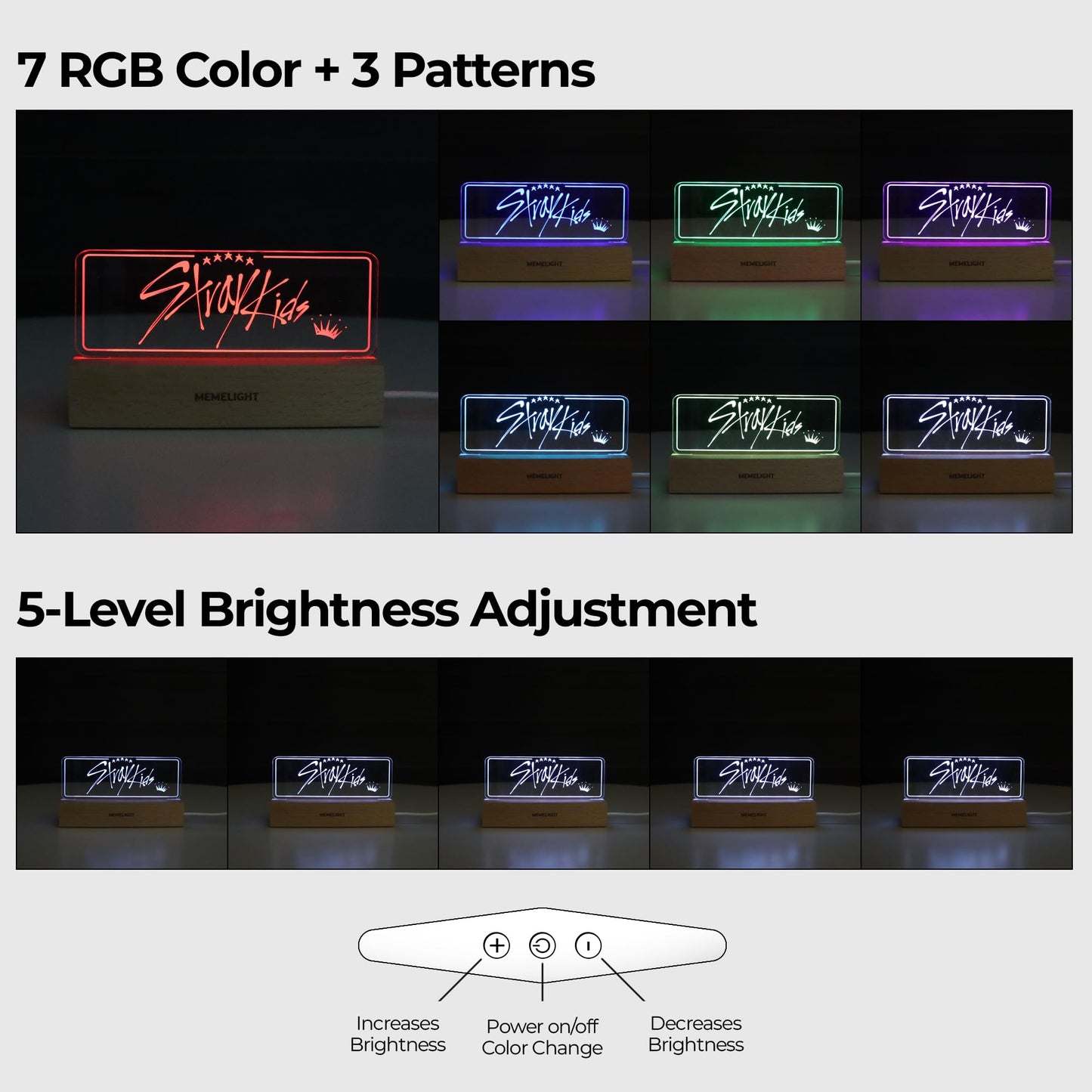 MEMELIGHT Kpop Night Light Lamp, 7RGB Color, Acrylic, Model ML-VA-02, Multicolor, 8.3 x 4.2 x 1.7 inches