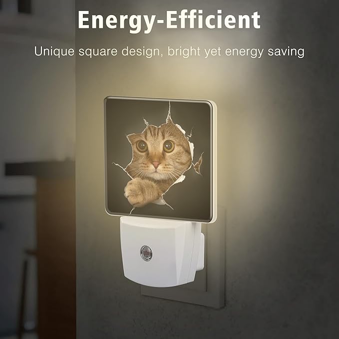 Cat Night Light Cat in Black Hole Plug in Night Lights LED Lamp with Dusk to Dawn Sensor Auto Energy Saving Square Lights for Bedroom Bathroom Hallway Home Wall Decor Nightlight