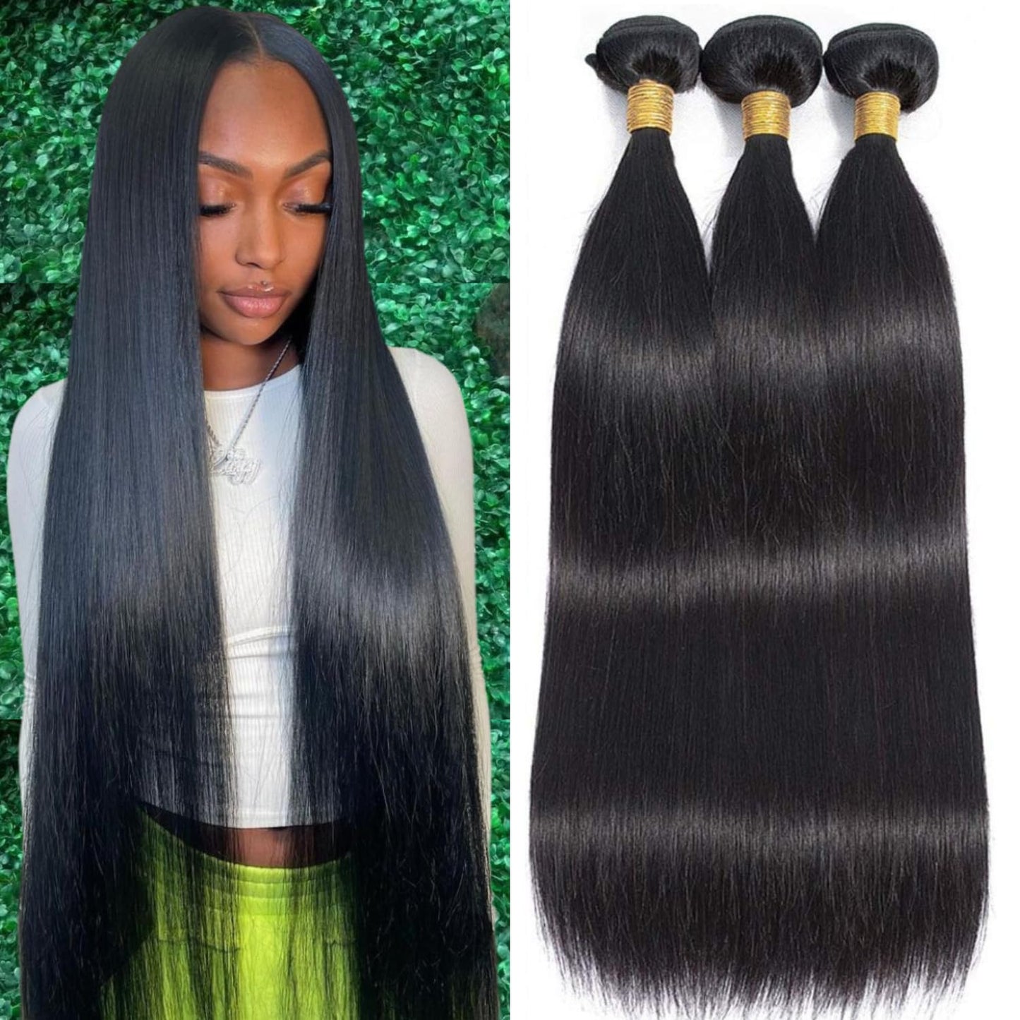 Aliprincess 12A Human Hair Bundles - 18, 20, 22, 3 Straight - 100% Unprocessed Brazilian Virgin Human Hair - Quick Weave Black