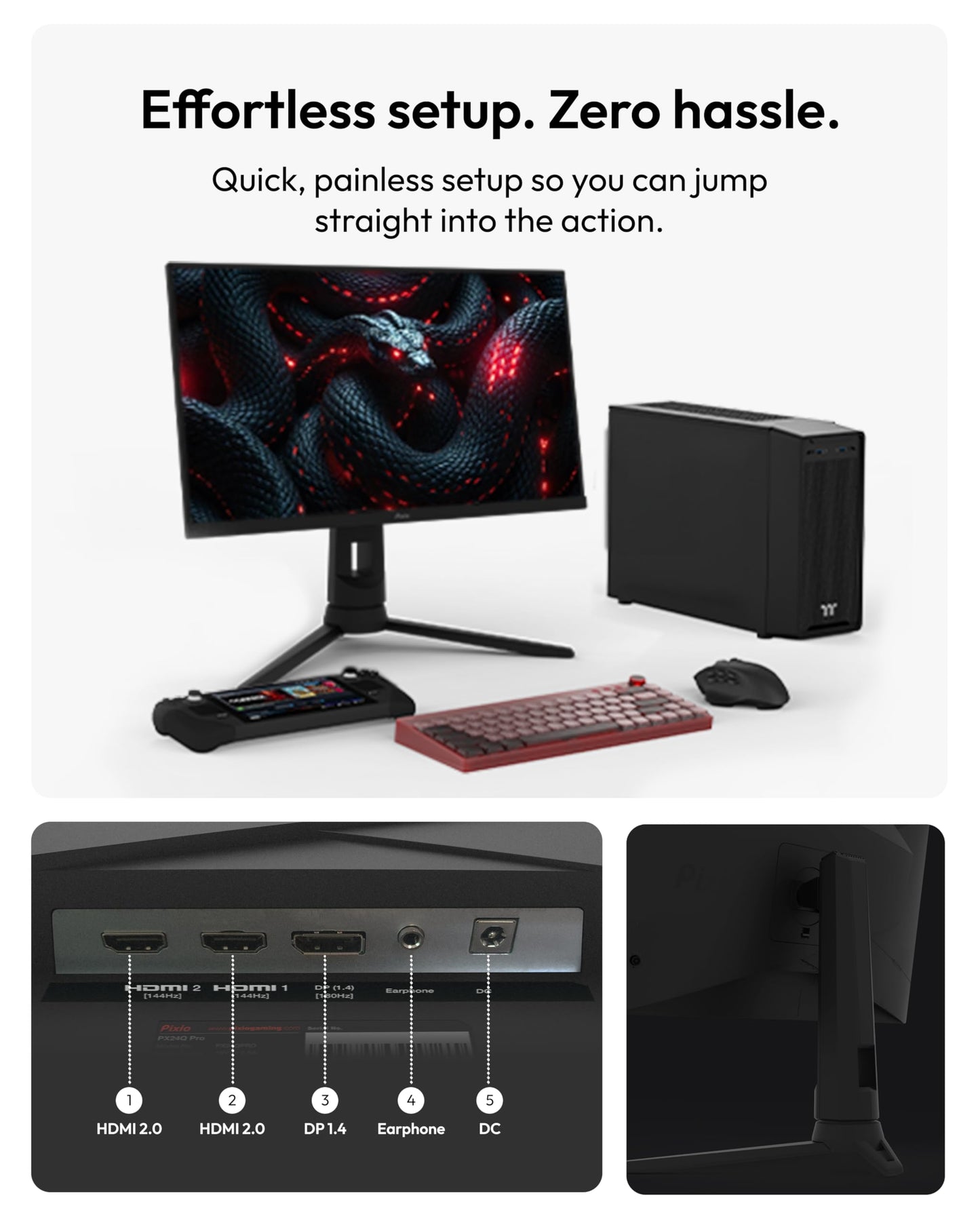 Pixio PX24Q PRO 24 inch 180Hz Refresh Rate QHD 1440p Resolution Fast IPS Panel 1ms GTG Response Time Gaming Monitor