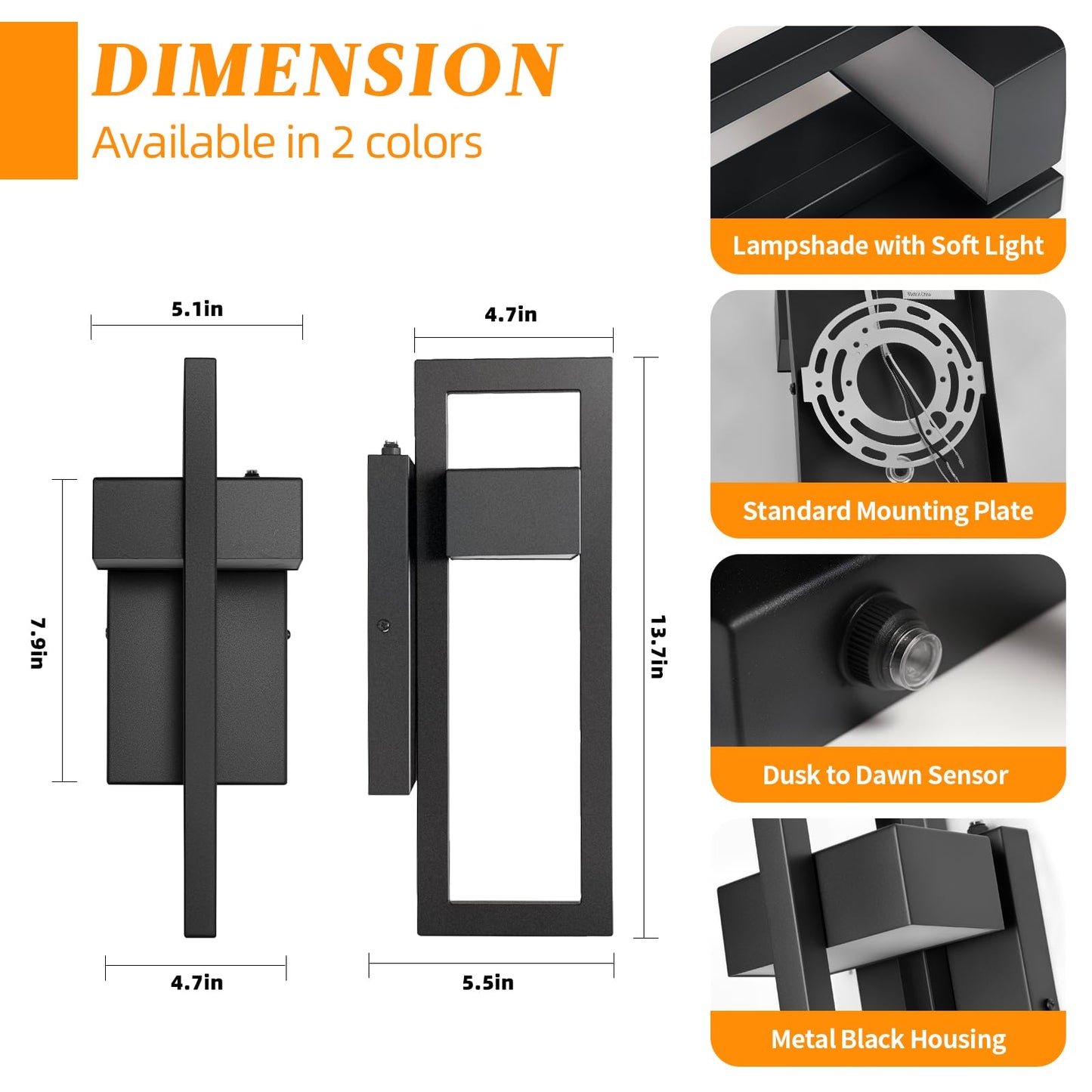 Tewei Led Outdoor Wall Sconce Dusk To Dawn Outdoor Lighting  Modern Exterior Lighting Fixtures  Black Led Front Porch Lights Outside Wall Mount Lights For House  Hallway  Warm White 3000K  1 Pack