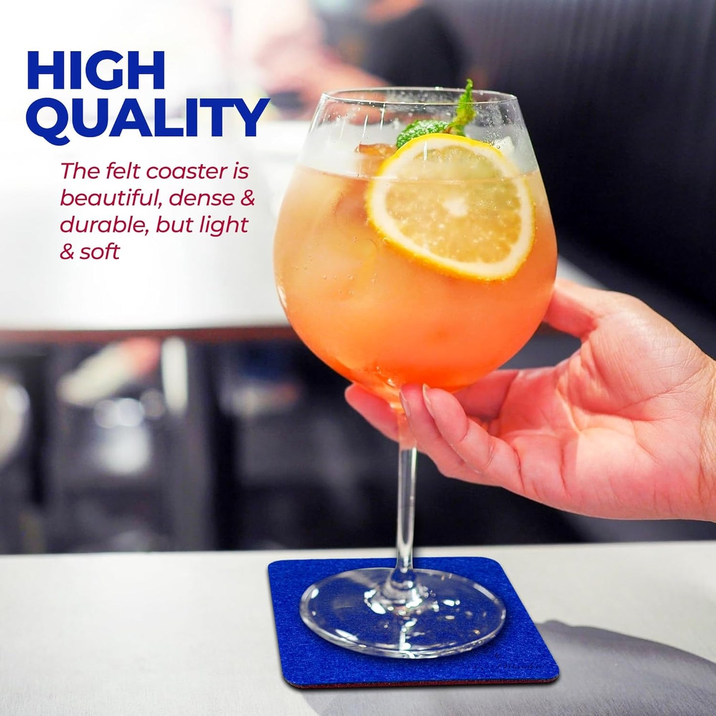 A&A Wonders Premium Felt Coasters for Drink, Two-Tone Reversible, Absorbent Felt Protects Furniture, Table, Anti Slip, Suitable for Drinks & All Table Types (Wine Red/Royal Blue, Square 18 Pack)
