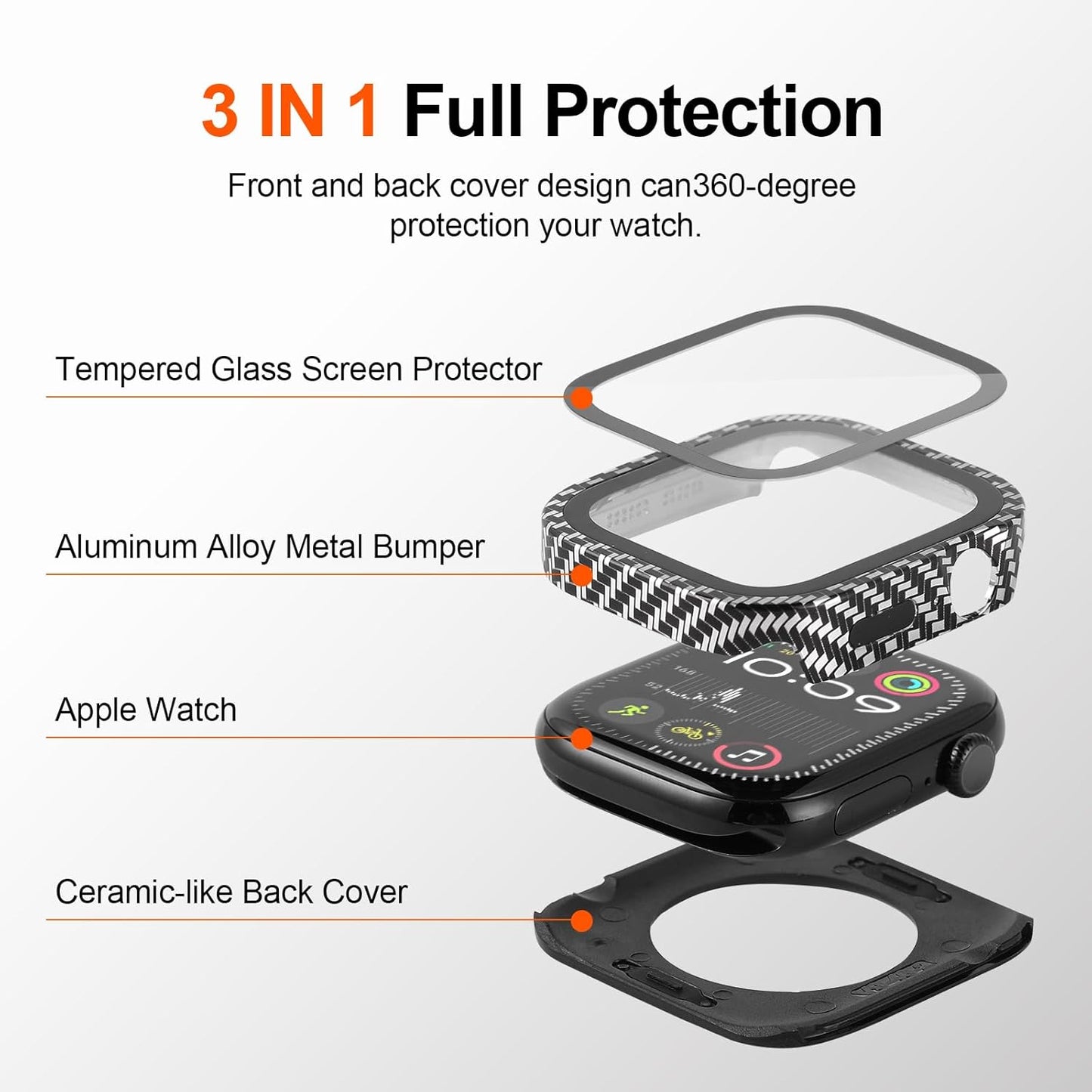3 in 1 Metal Apple Watch Screen Protector Compatible with Apple Watch Series 9 Series 8 Series 7 45mm, Ultra Thin Protective Cover and Ceramic Like Back Cover for Apple Watch Cover 45mm