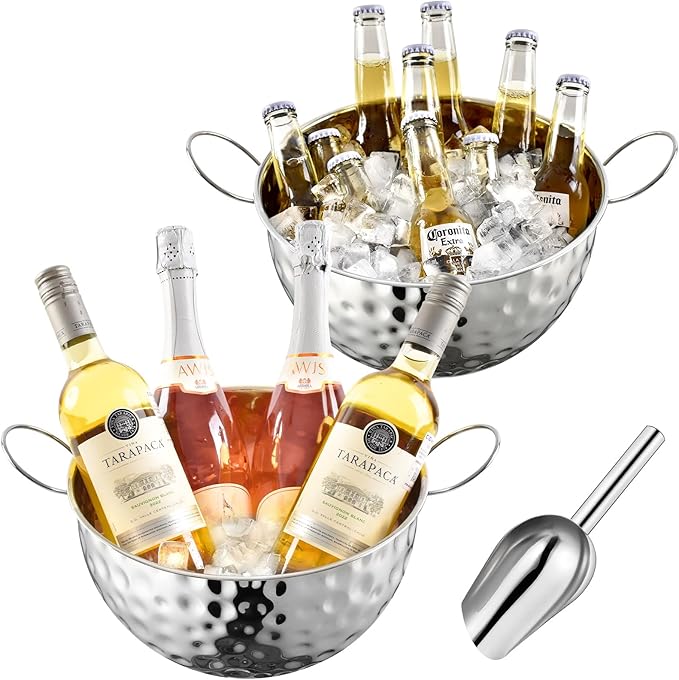 Ice Bucket of 2 Pack, 7L (10.3 * 10.3 * 5.9in) Large Ice Buckets for Parties,Metal Beverage Tub,Wine Bucket with Scoop,Cha...