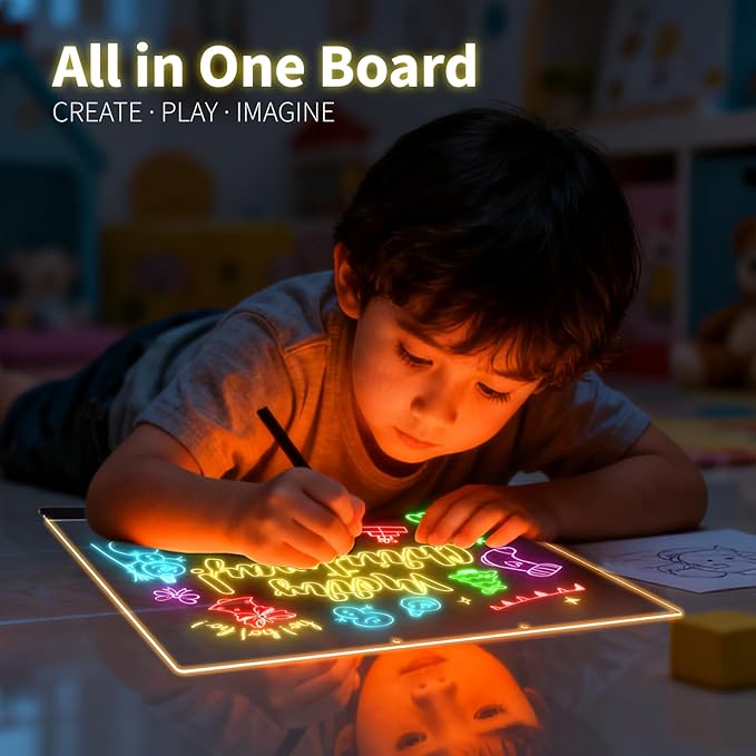 LED Note Board with Colors, Led Drawing Board for Kids, Light Up Acrylic Dry Erase Boards with Stand, Christmas & Birthday Gifts for Girls/Teens (Black, 13.8" x 9.8")