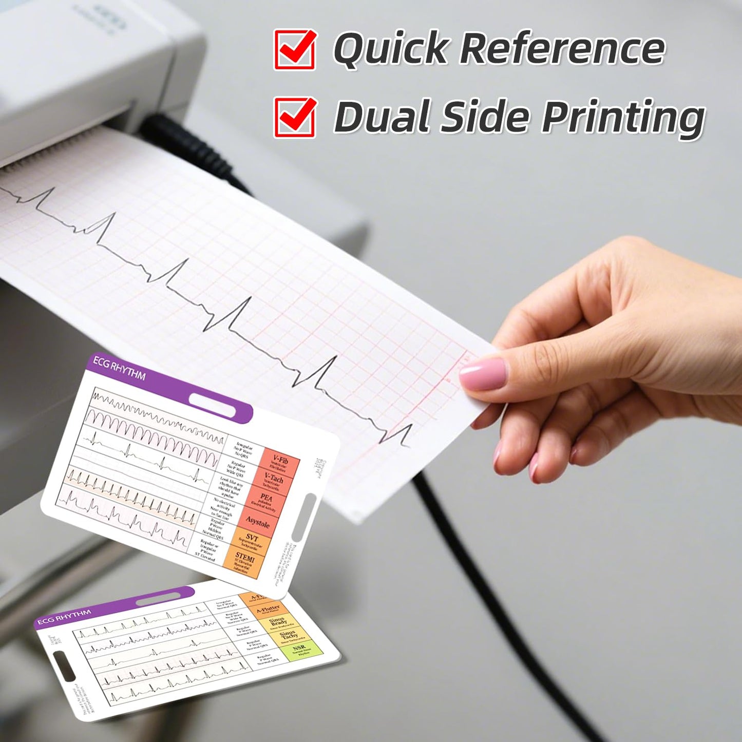 EKG Rhythm Interpretation Card-with 3X Pocket Magnifier &Badge Holder- Quick ECG Reference Guide for KardiaMobile- Durable Plastic-Nurse Gifts-for Horizontal & Vertical-2 Cards Upgraded Bigger Text
