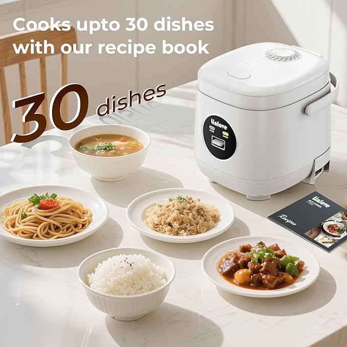 Rice Cooker Small 4 cup Uncooked,2 Quart Non-stick Mini Rice Cooker,With Stainless Steel Steamer Tray,One-Switch to Cook and Auto Keep Warm,Recipe Guide,Small space saving for 1-4 people,White