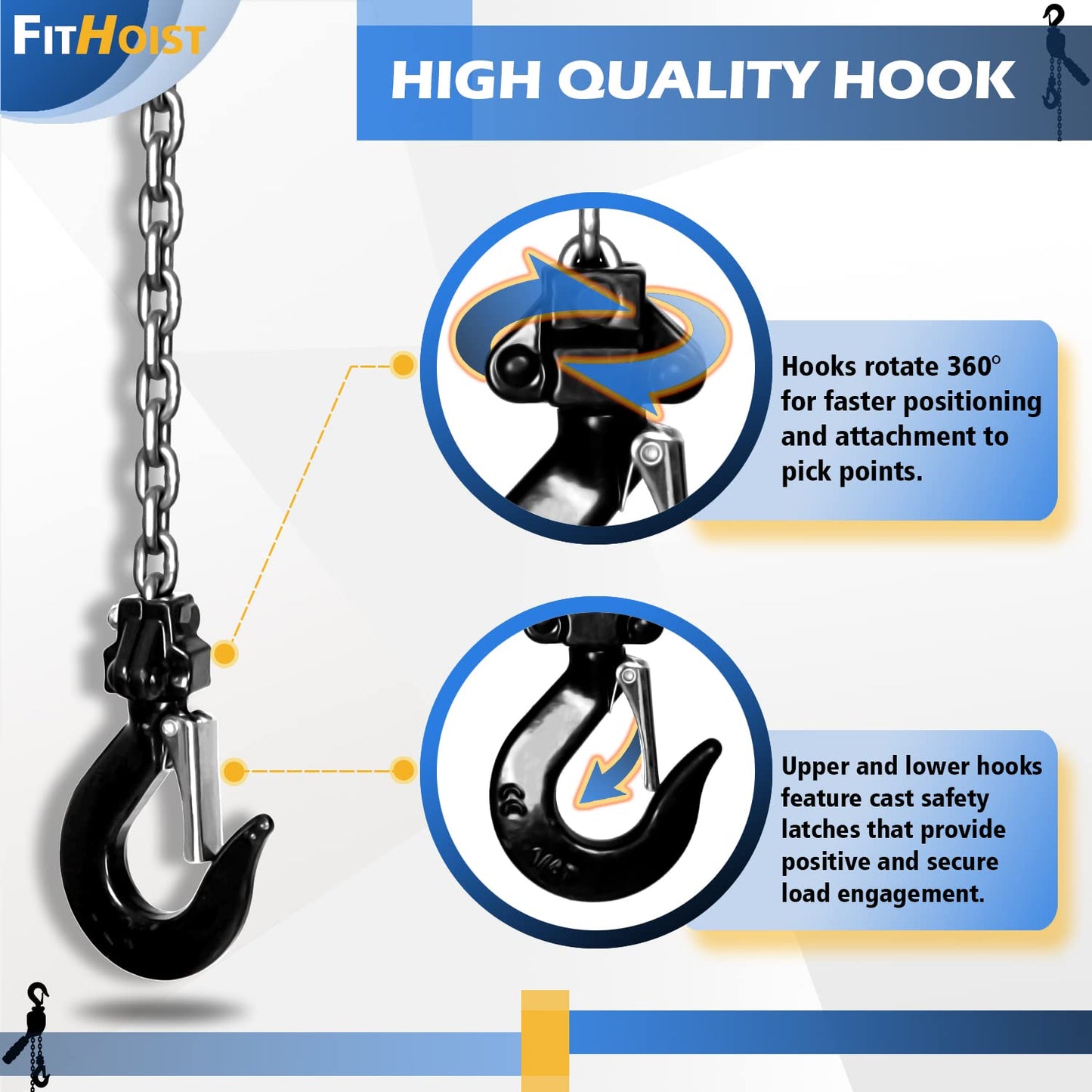 FITHOIST Mini Chain Hoist 1/4 ton 550Lbs Capacity 10ft Lift Small Come Along Alloy Steel G80 Chain 2 Heavy Duty Hooks, Manual lever chain hoist for Garages Warehouse Automotive Machinery