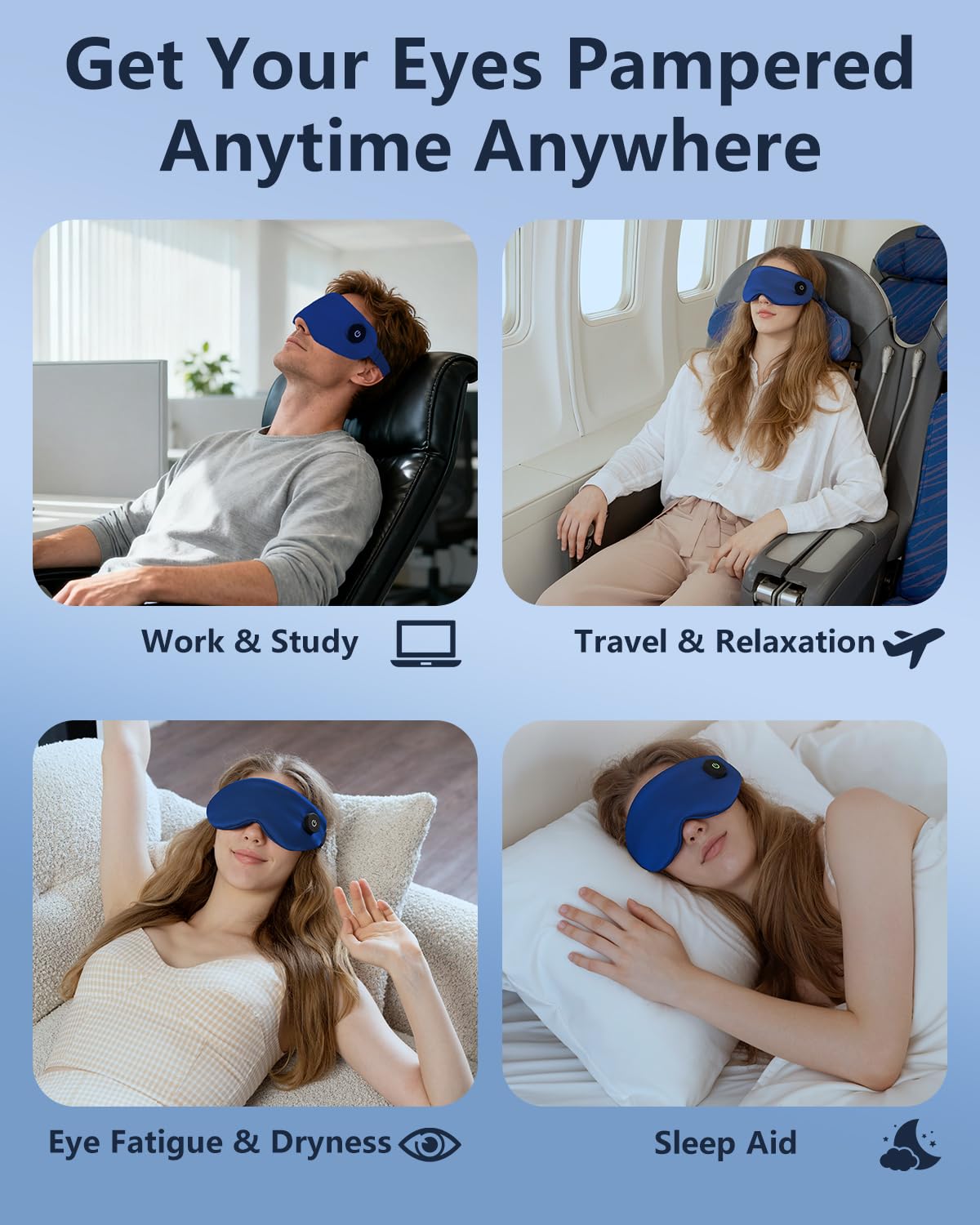 Aurorcness Heated Eye Mask for Dry Eyes – Cordless Warm Eye Compress, 100% Mulberry Silk Sleep Mask with Graphene Heating, 3 Heat Levels and Auto Shut-Off, Rechargeable and Washable