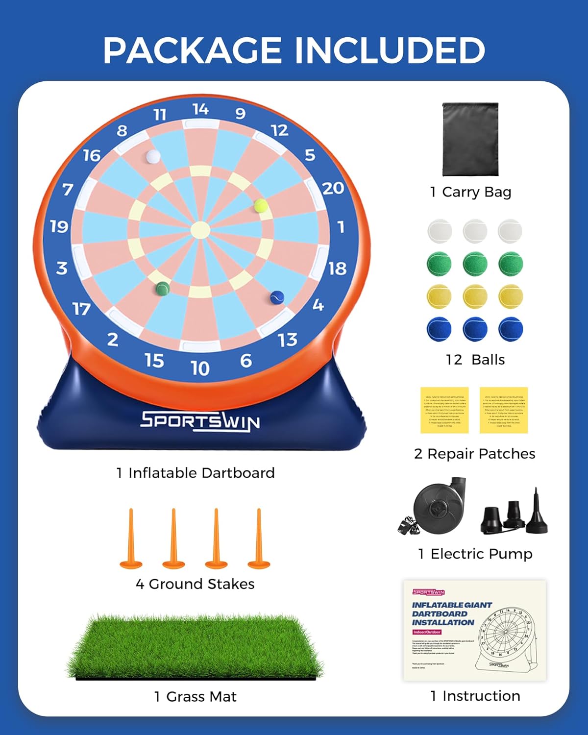 6ft Giant Inflatable Golf Dart Board Games, Golf Games for Adults Outdoor Including Inflatable Dartboard, Air Pump, 12 Golf Balls, Chipping Mat, Giant Yard Games for Adults Kids