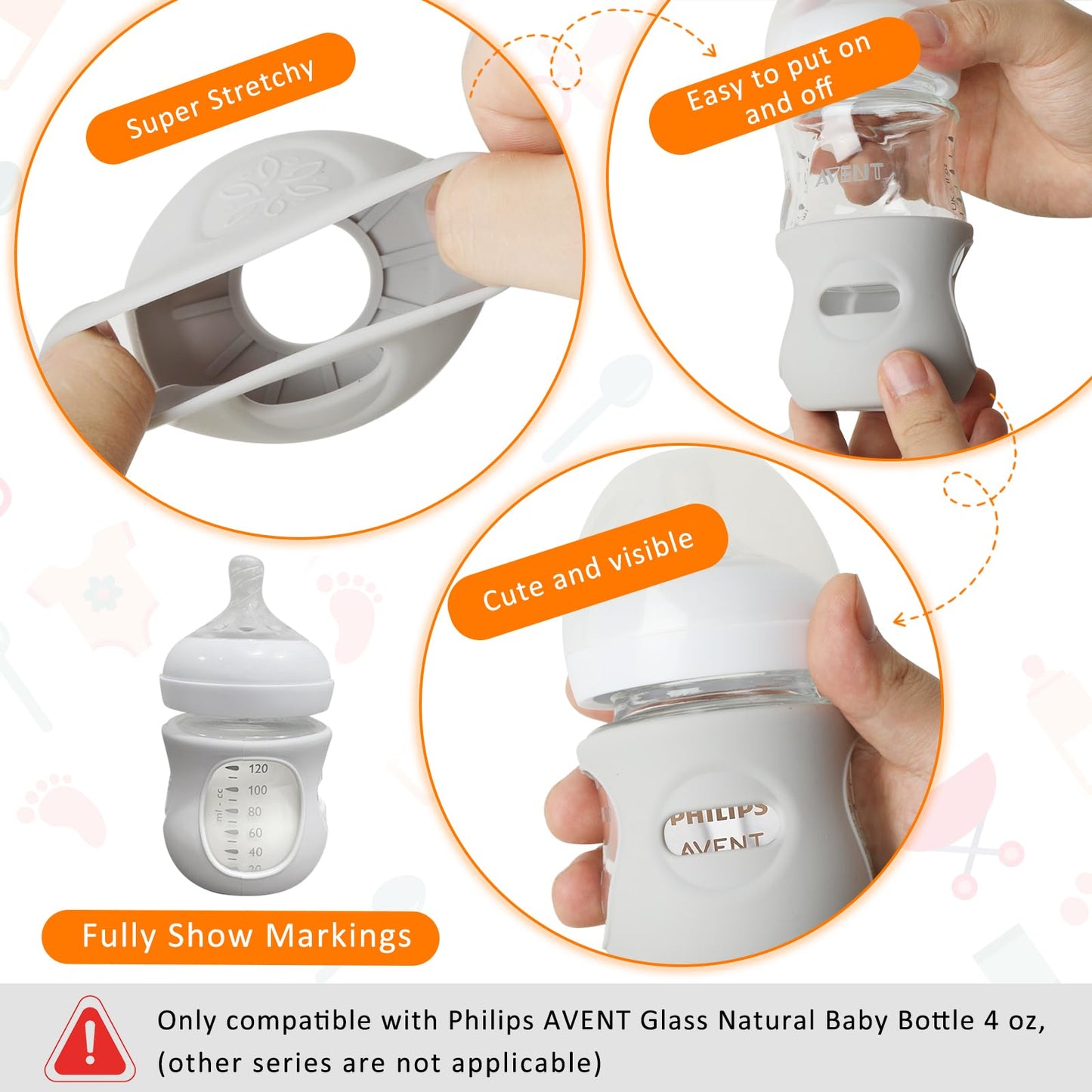 Silicone Sleeves for Avent Glass Natural Baby Bottle,6 Pack Bottles Shatter Proof Bottle Covers,Anti Flow Holder Compatible Baby Bottle 4 oz & 8 oz,BPA Free(Grey+Blue+Green)