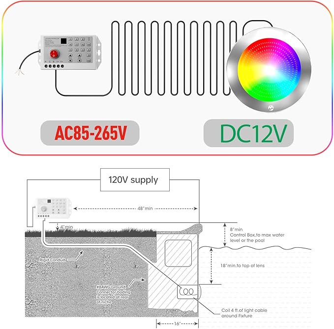 Pool Lights for Inground Pool, 120Ft 10Inch 60W LED Inground Pool Light with 3 Way to Control (App/Remote/Controller), Color Changing Underwater Swimming PoolLight for 10" Large Wet Niches