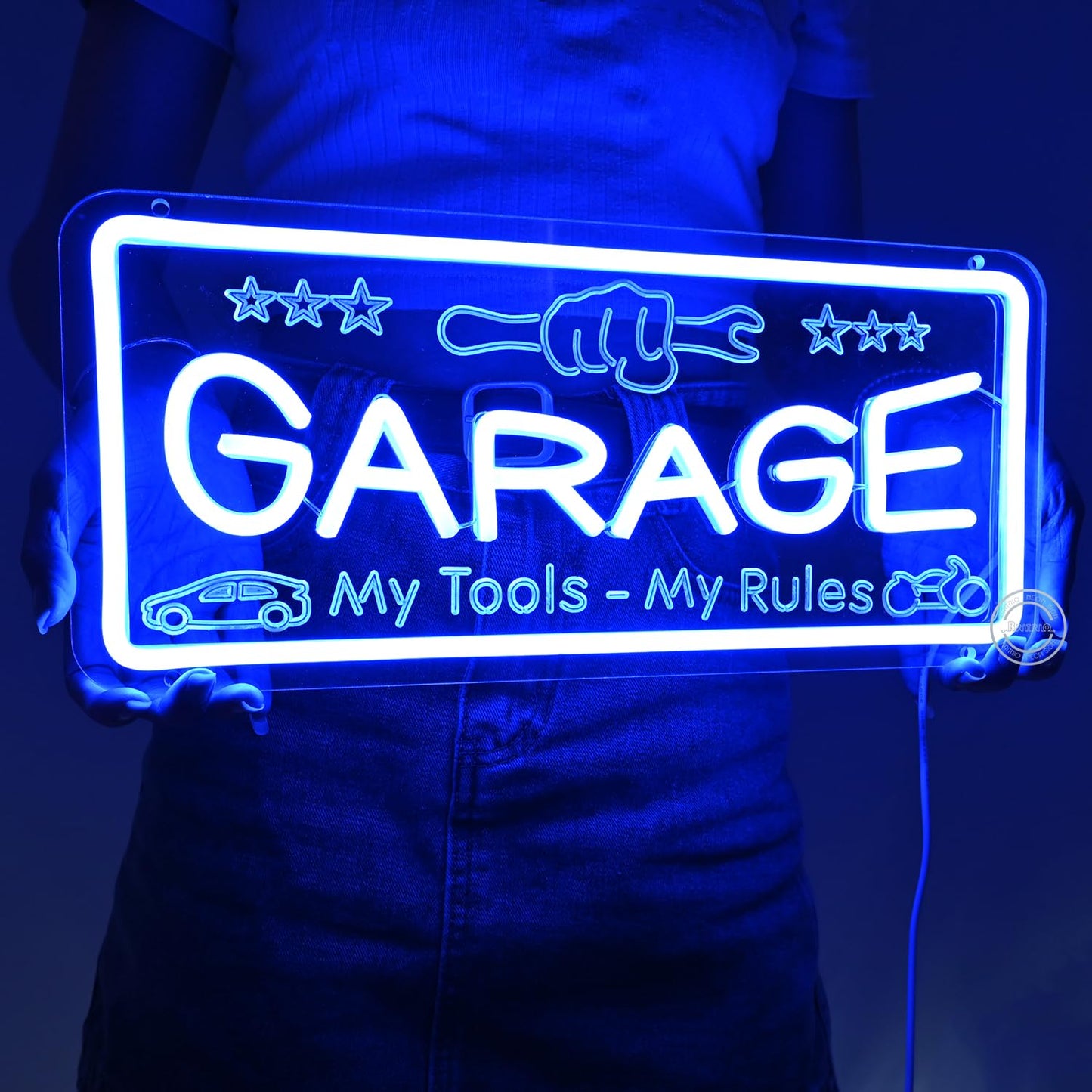 Britrio Blue Garage Neon Sign For Man Cave Garage Tool Room Shop Wall Art Sign Decoration FatherS Day Christmas Birthday Gift For Dad Husband 5V Usb Powered(15.75X7)