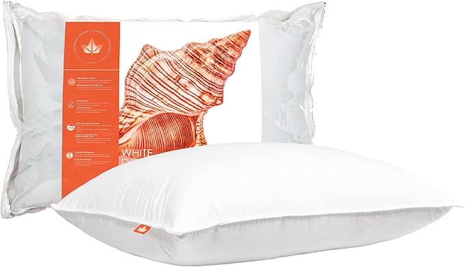 Canadian Down & Feather Co. – Medium 625 Fill Power White Down Sleeping Pillow Standard Size - 500 Thread Count Shell 100% Cotton - Made in Canada