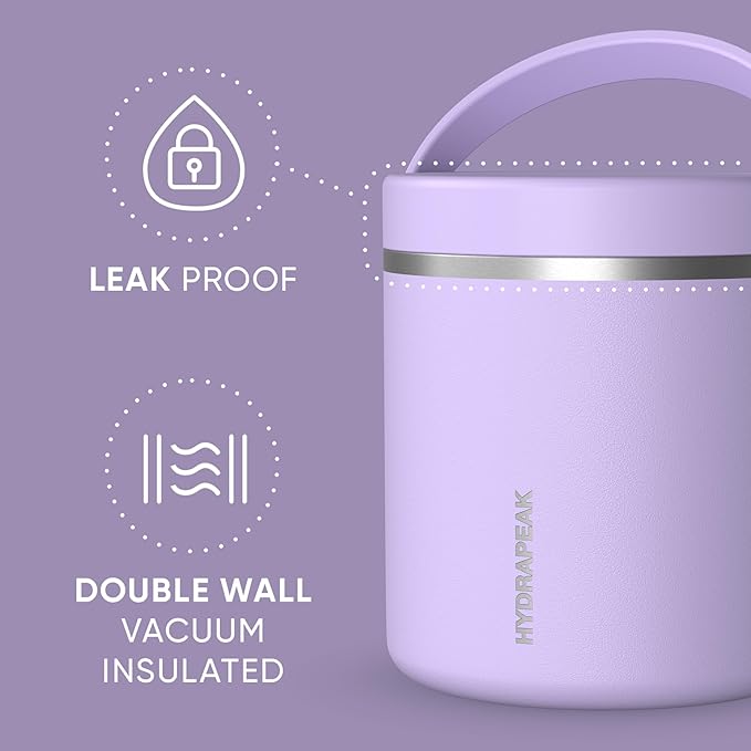 Hydrapeak 25oz Stainless Steel Vacuum Insulated Food Jar | For Hot Food and Cold Food, Wide Mouth Leak-Proof Soup Container for Adults, 10 Hours Hot and 16 Hours Cold (Lavender)